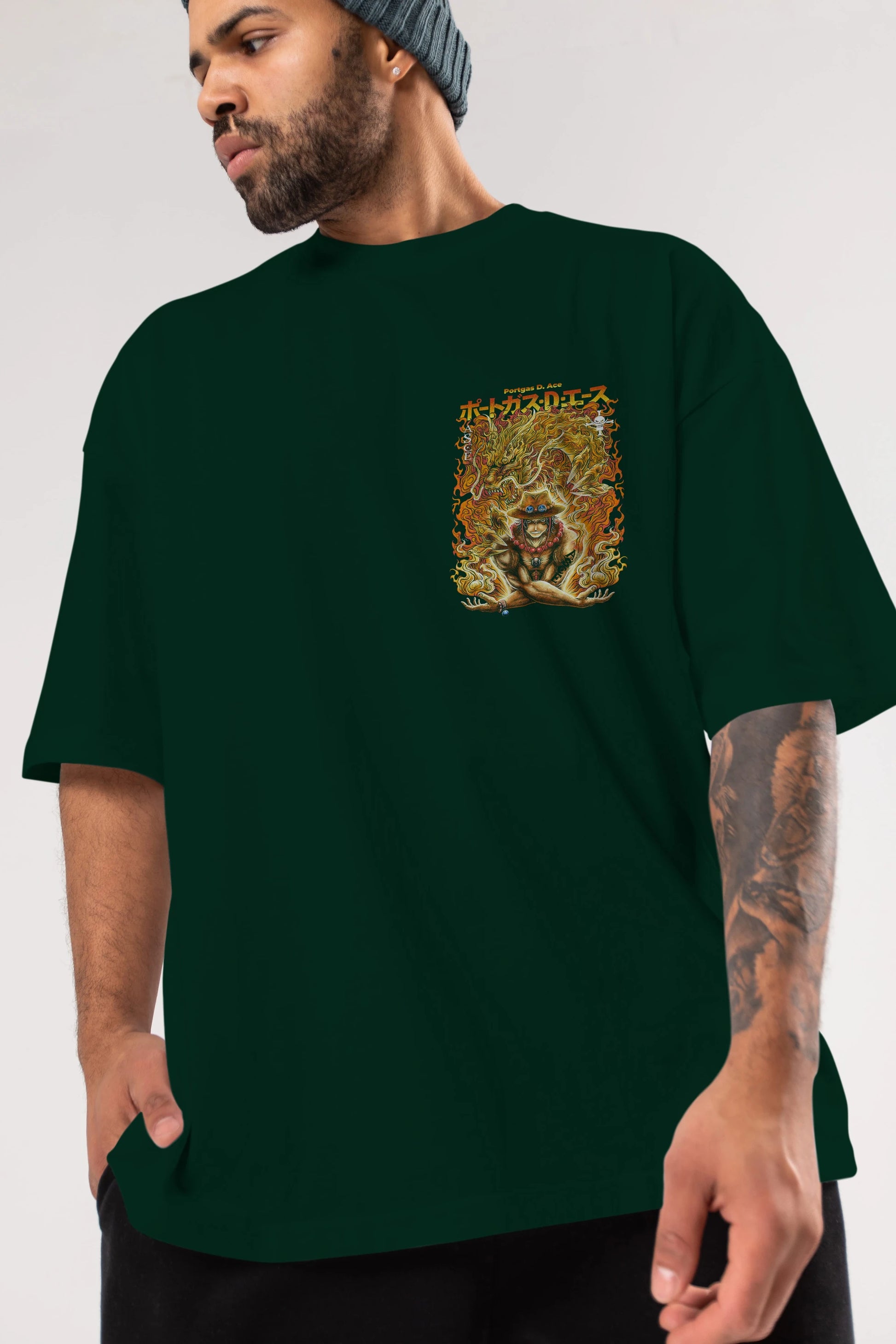 PORTGAS D. ACE Ön Sol Baskılı Oversize t-shirt Erkek Kadın Unisex %100 Pamuk Bisiklet Yaka tişort