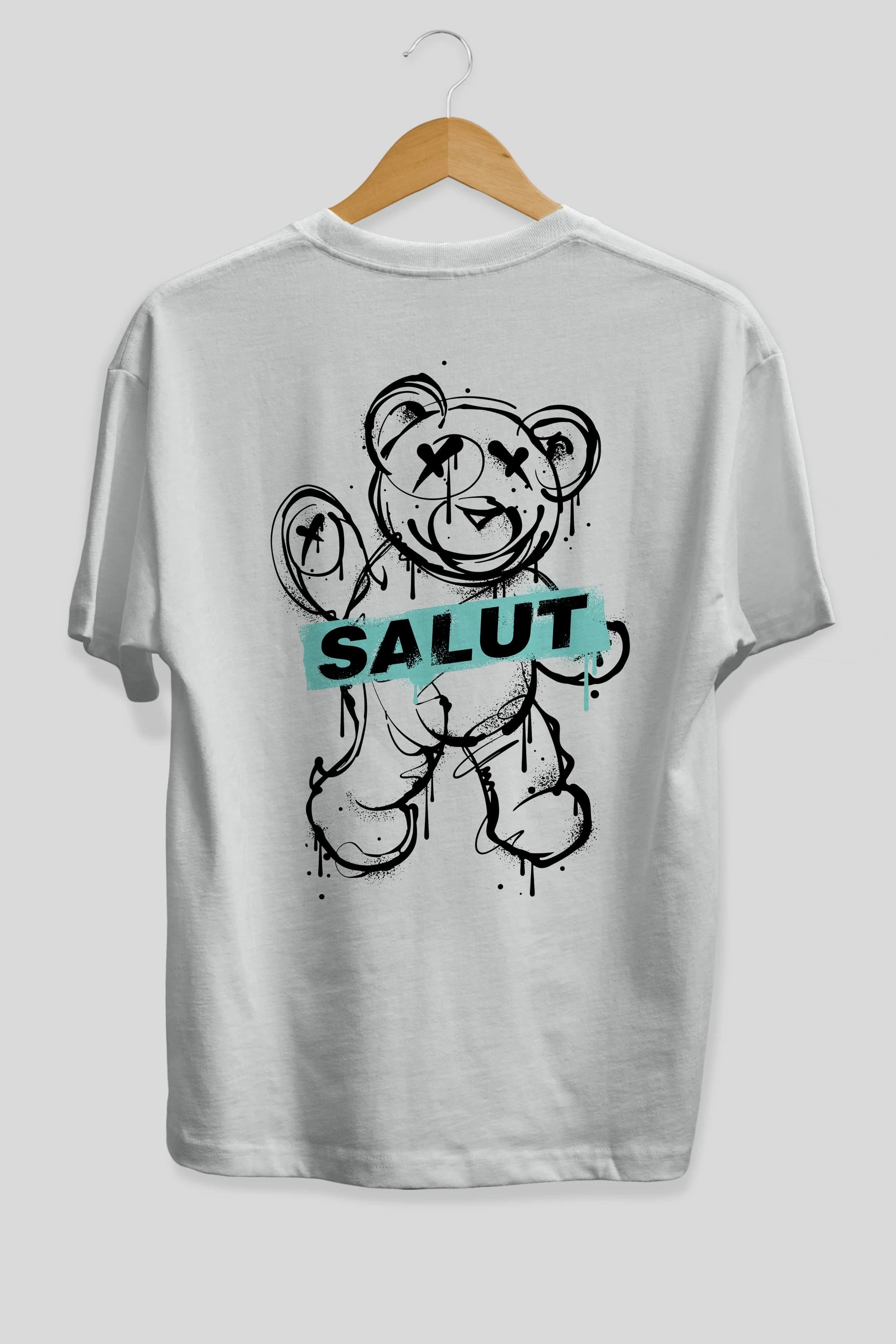 Teddy Bear Salut Arka Baskılı Oversize t-shirt Erkek Kadın Unisex