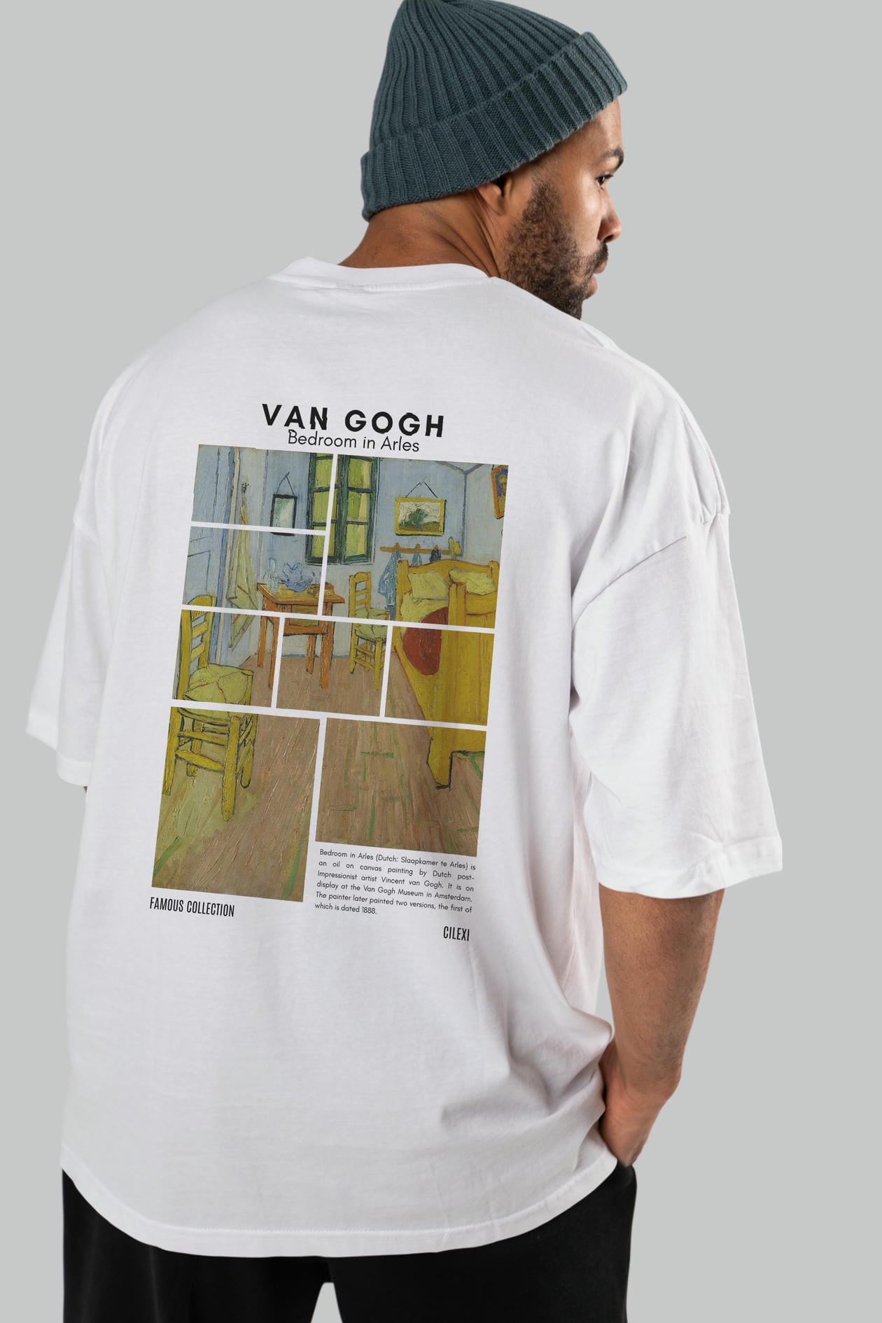 Van Gogh Arka Baskılı Oversize t-shirt Erkek Kadın Bisiklet Yaka Pamuk tişort