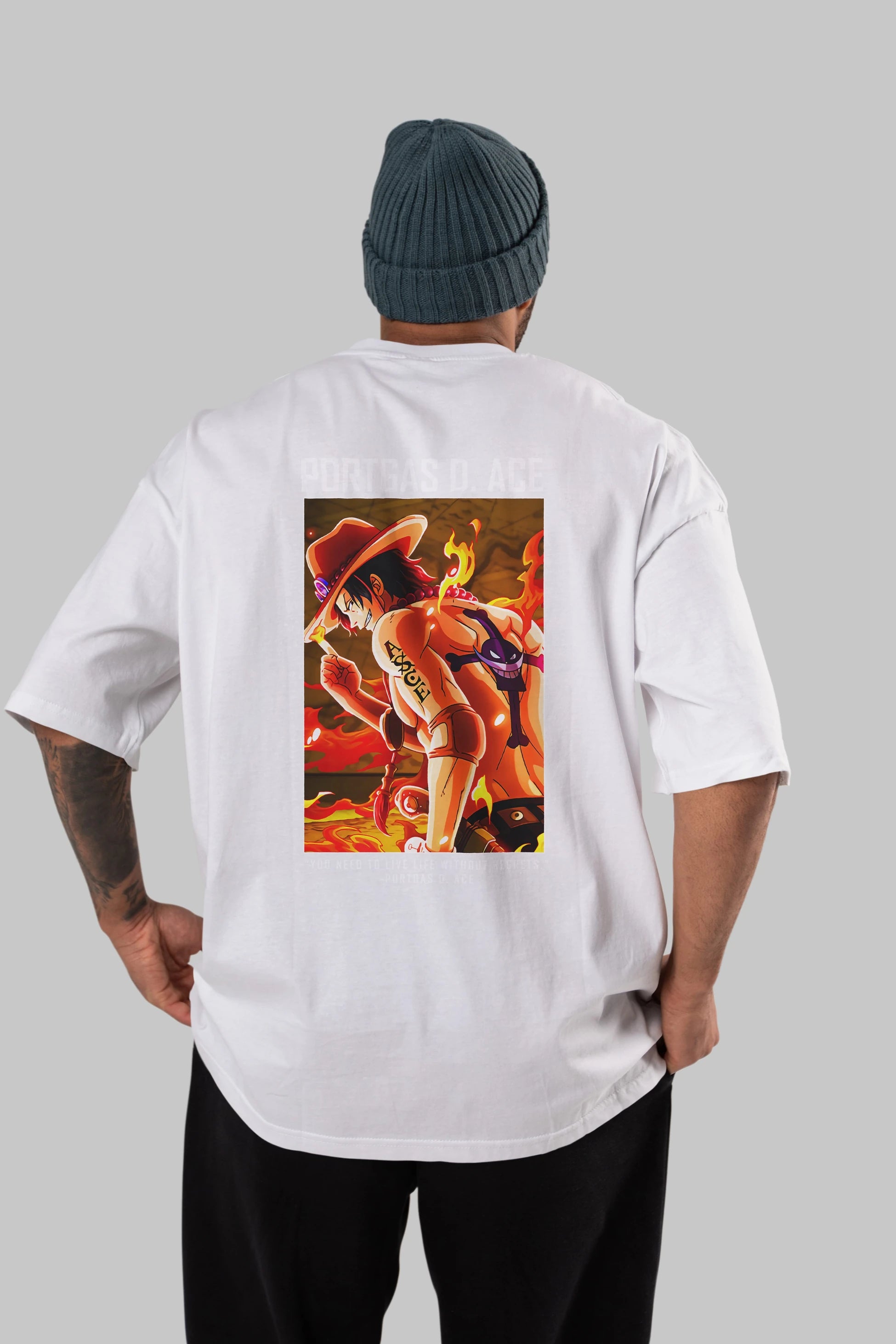 Portgas D. Ace Anime Arka Baskılı Oversize t-shirt Erkek Kadın Unisex %100 pamuk tişort