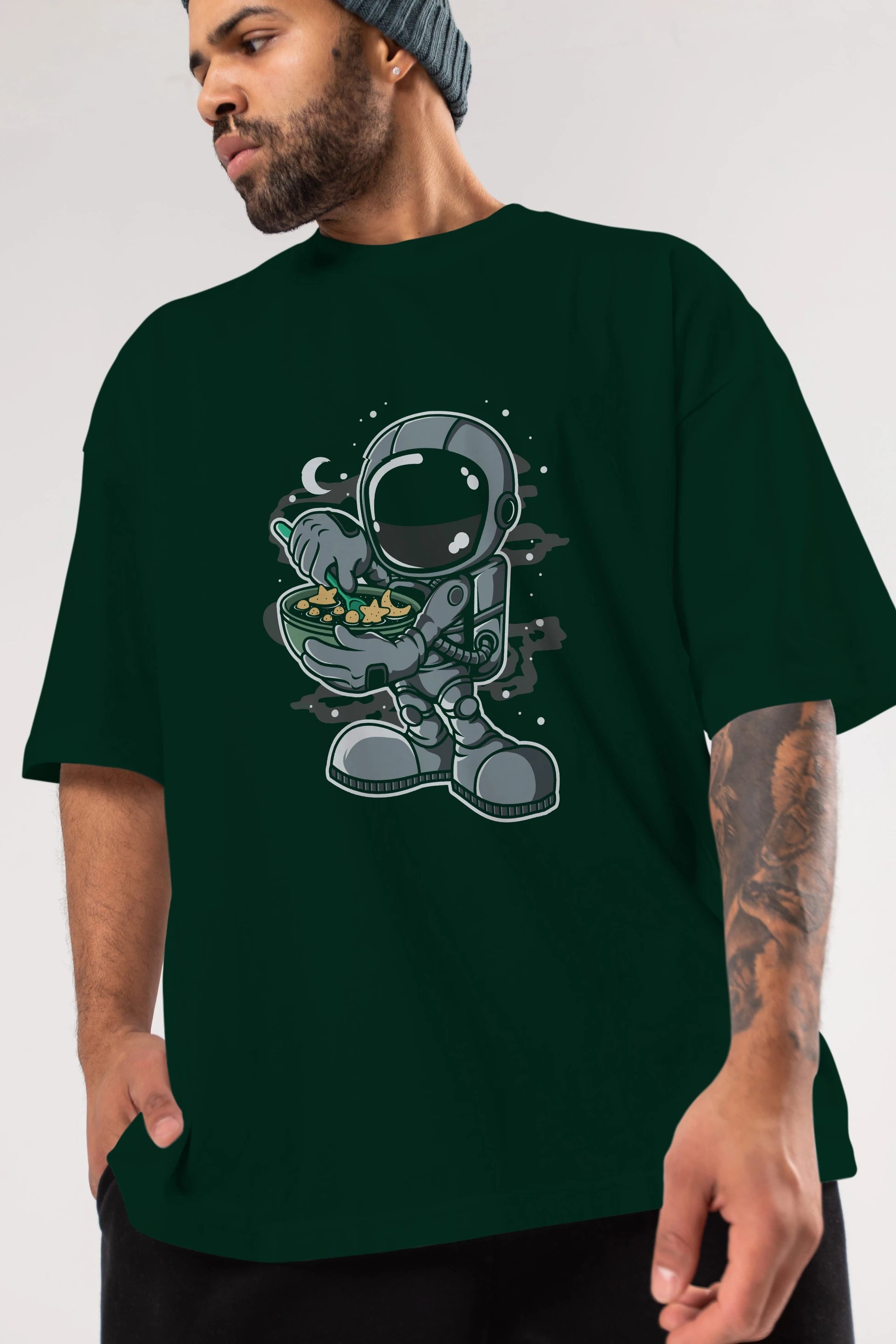 Astronaut Star Flakes Ön Baskılı Oversize t-shirt Erkek Kadın Unisex