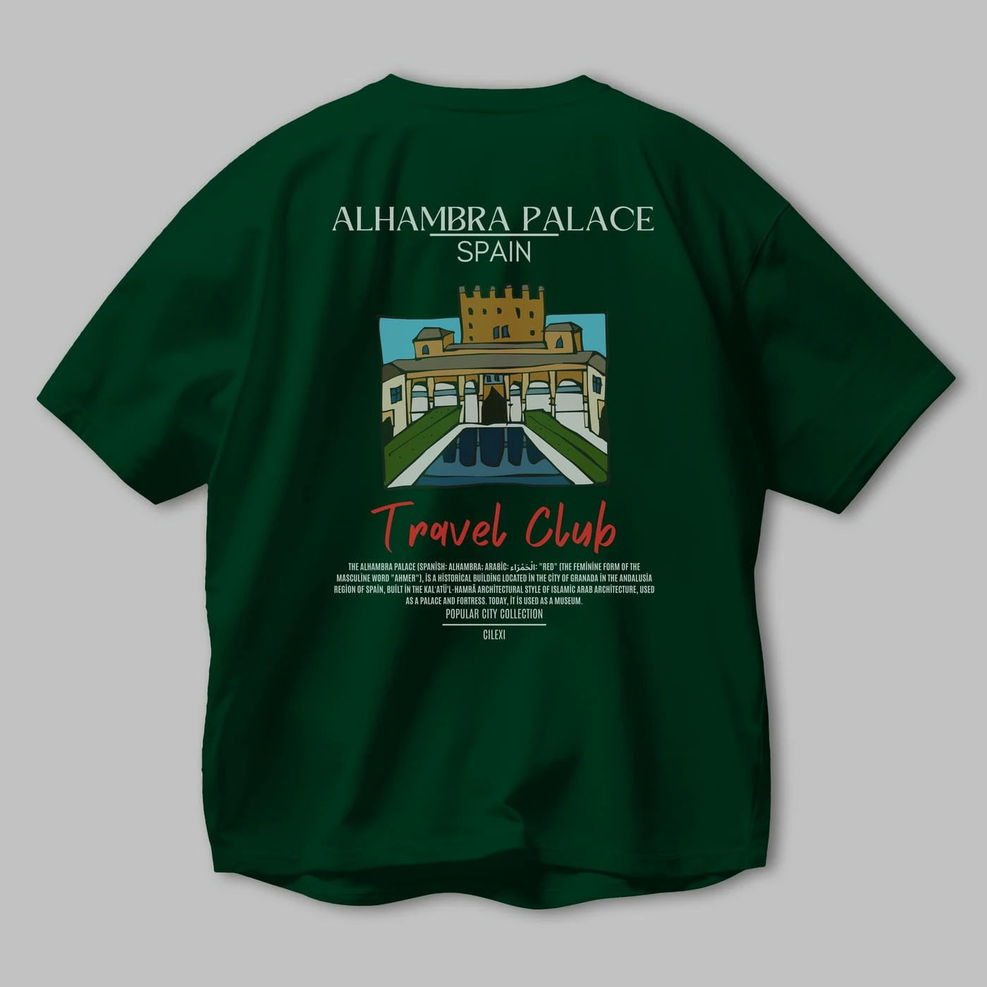 Alhambra Palace Spain Arka Baskılı Oversize t-shirt Erkek Kadın Pamuk Bisiklet Yaka tişort