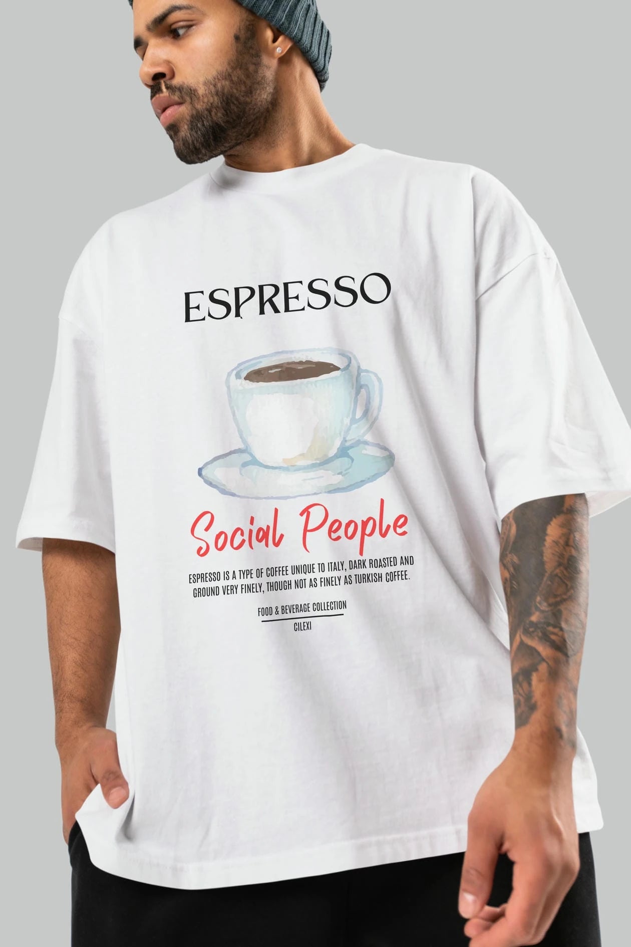 Espresso Kokteyl Serisi ön Baskılı Oversize t-shirt Erkek Kadın %100 Pamuk Bisiklet Yaka tişort