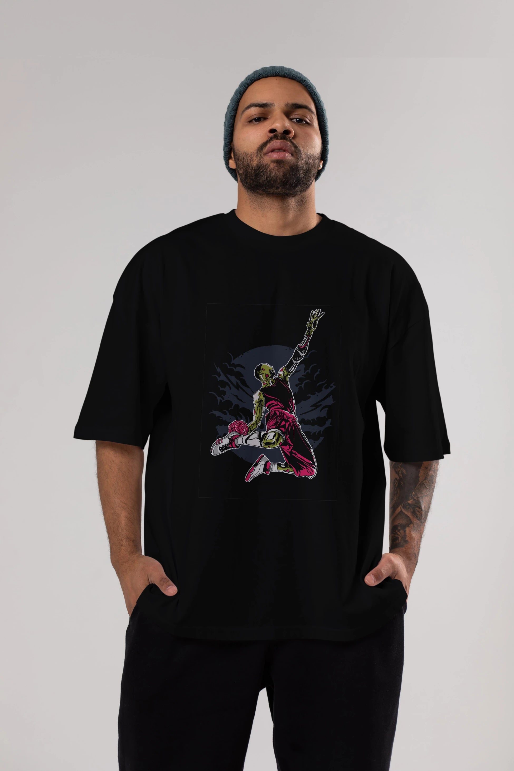 Zombie Slam Dunk Ön Baskılı Oversize t-shirt Erkek Kadın Unisex %100 Pamuk tişort