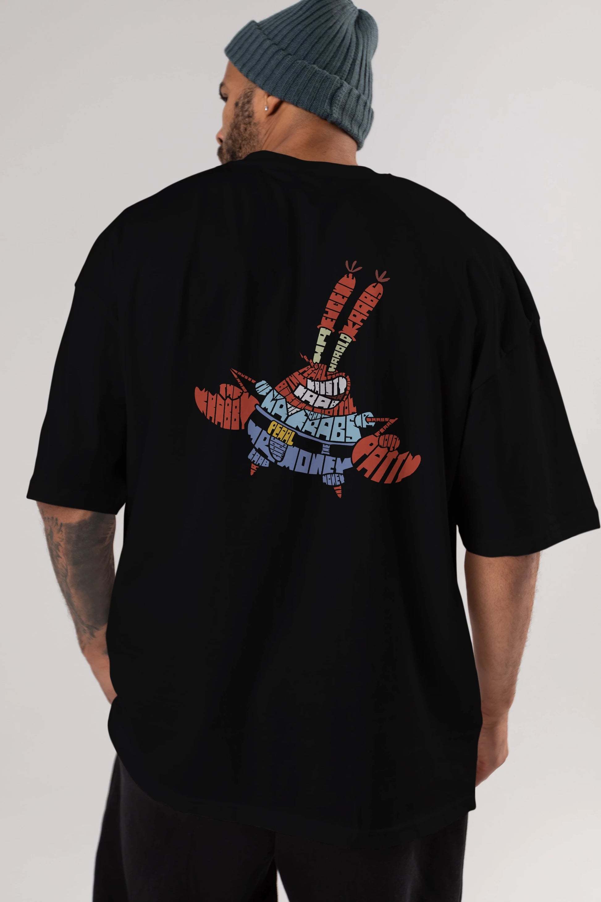 Mr Krabs Arka Baskılı Oversize t-shirt %100 pamuk Erkek Kadın Unisex