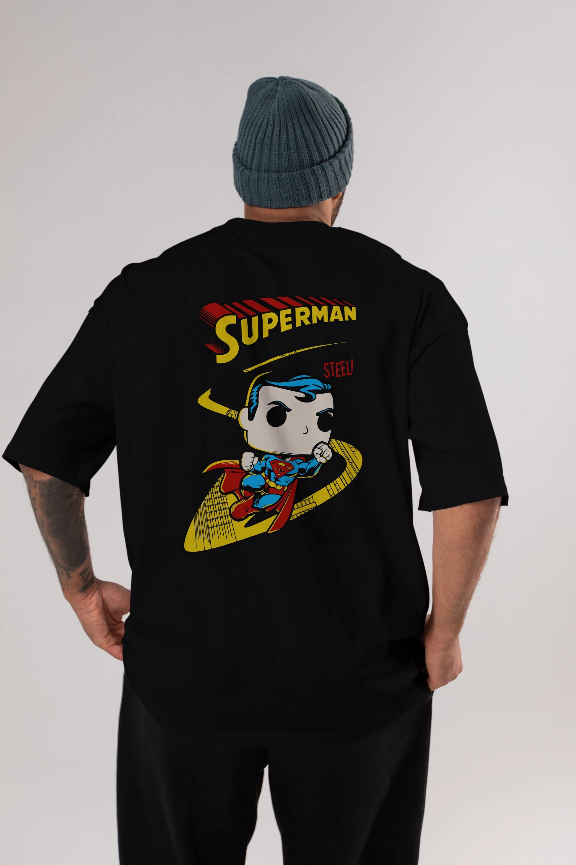 Superman (2) Arka Baskılı Oversize t-shirt Erkek Kadın Unisex %100 Pamuk Bisiklet Yaka tişort