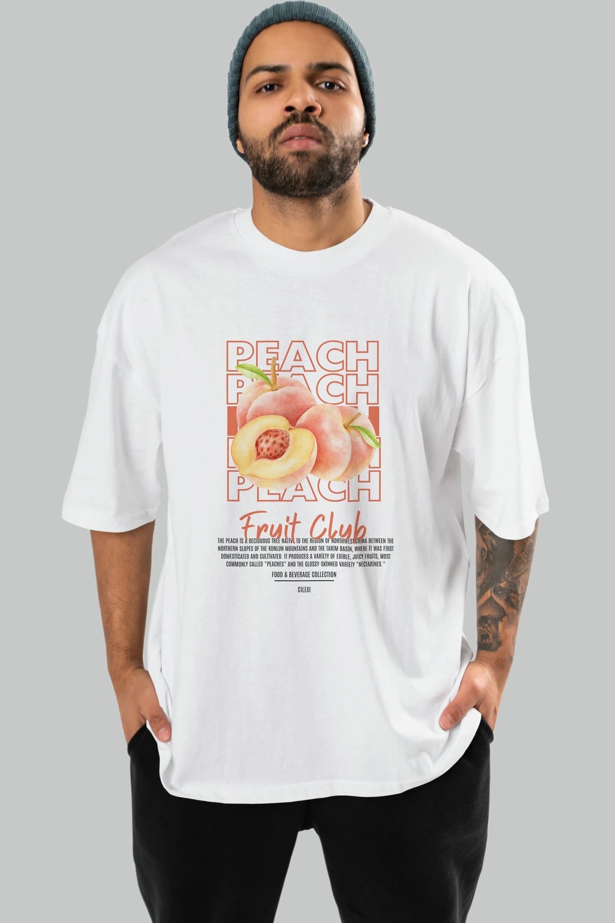 Peach Ön Baskılı Oversize t-shirt Erkek Kadın Pamuk Bisiklet Yaka tişort