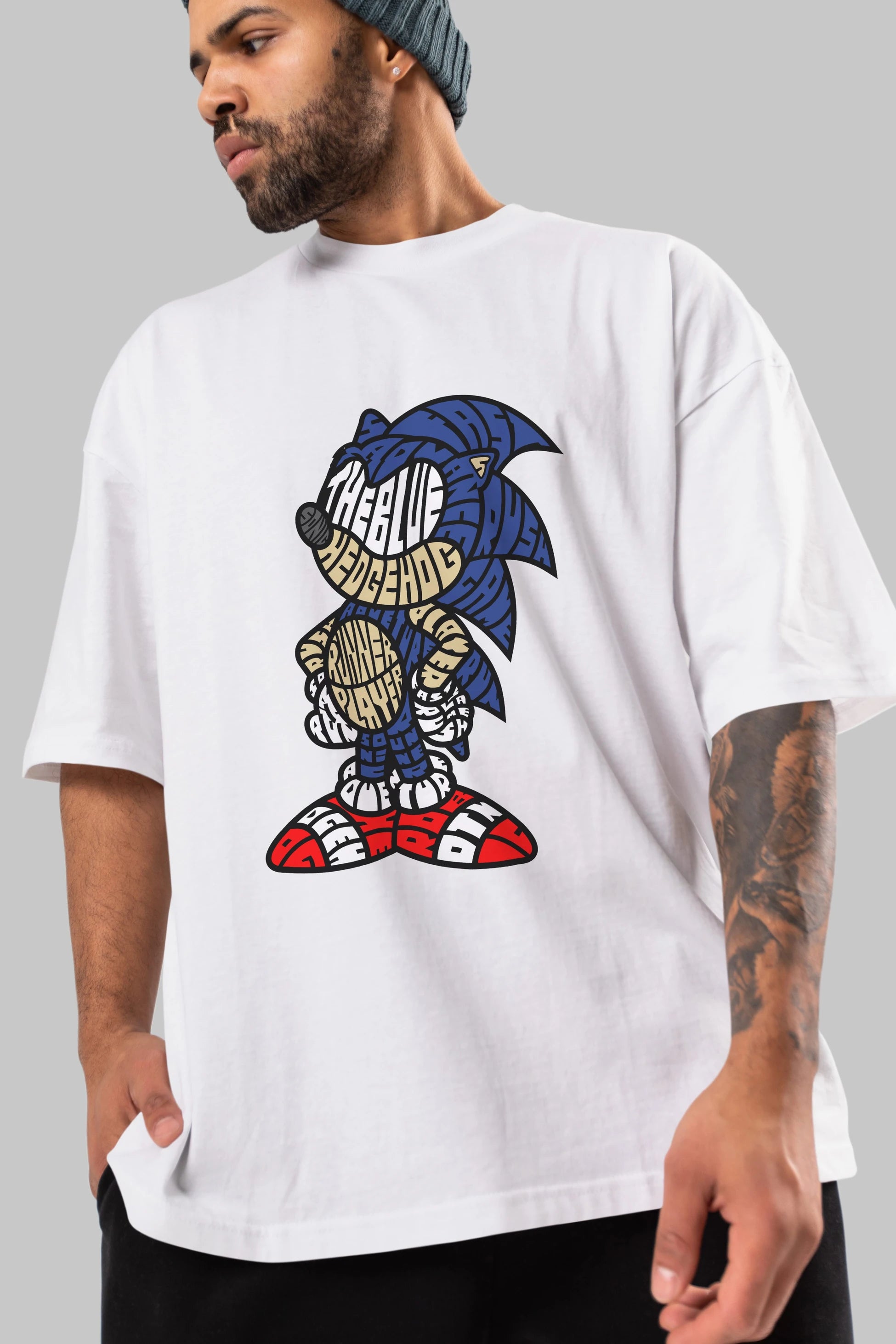 The Blue Hedgehog Ön Baskılı Oversize t-shirt %100 pamuk Erkek Kadın Unisex
