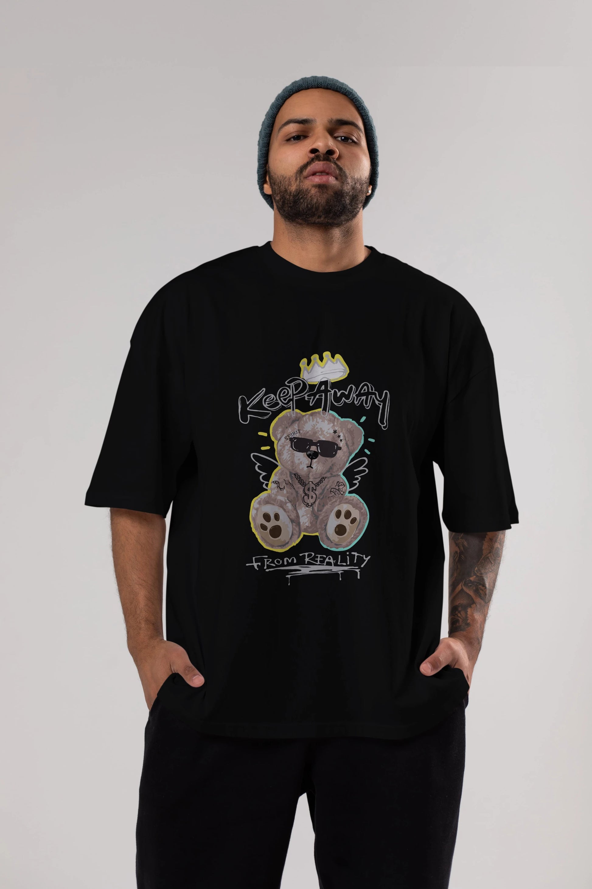 Keep Away Bear Ön Baskılı Oversize t-shirt Erkek Kadın Unisex