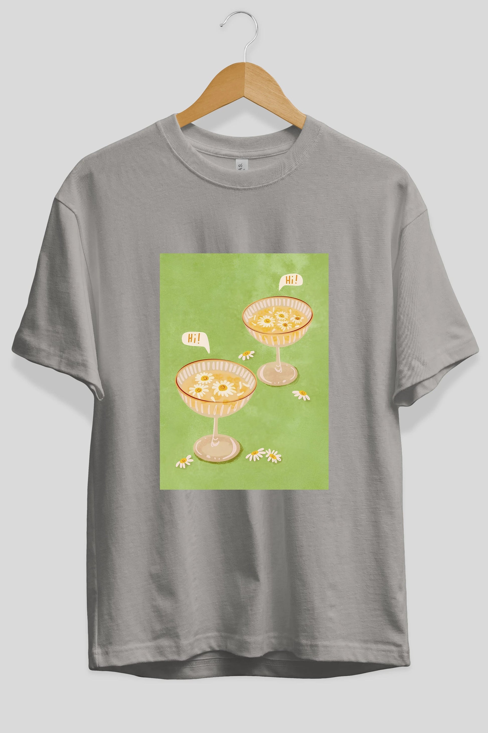 Hi Cheers Ön Baskılı Oversize t-shirt Erkek Kadın Unisex %100 Pamuk Bisiklet Yaka tişort