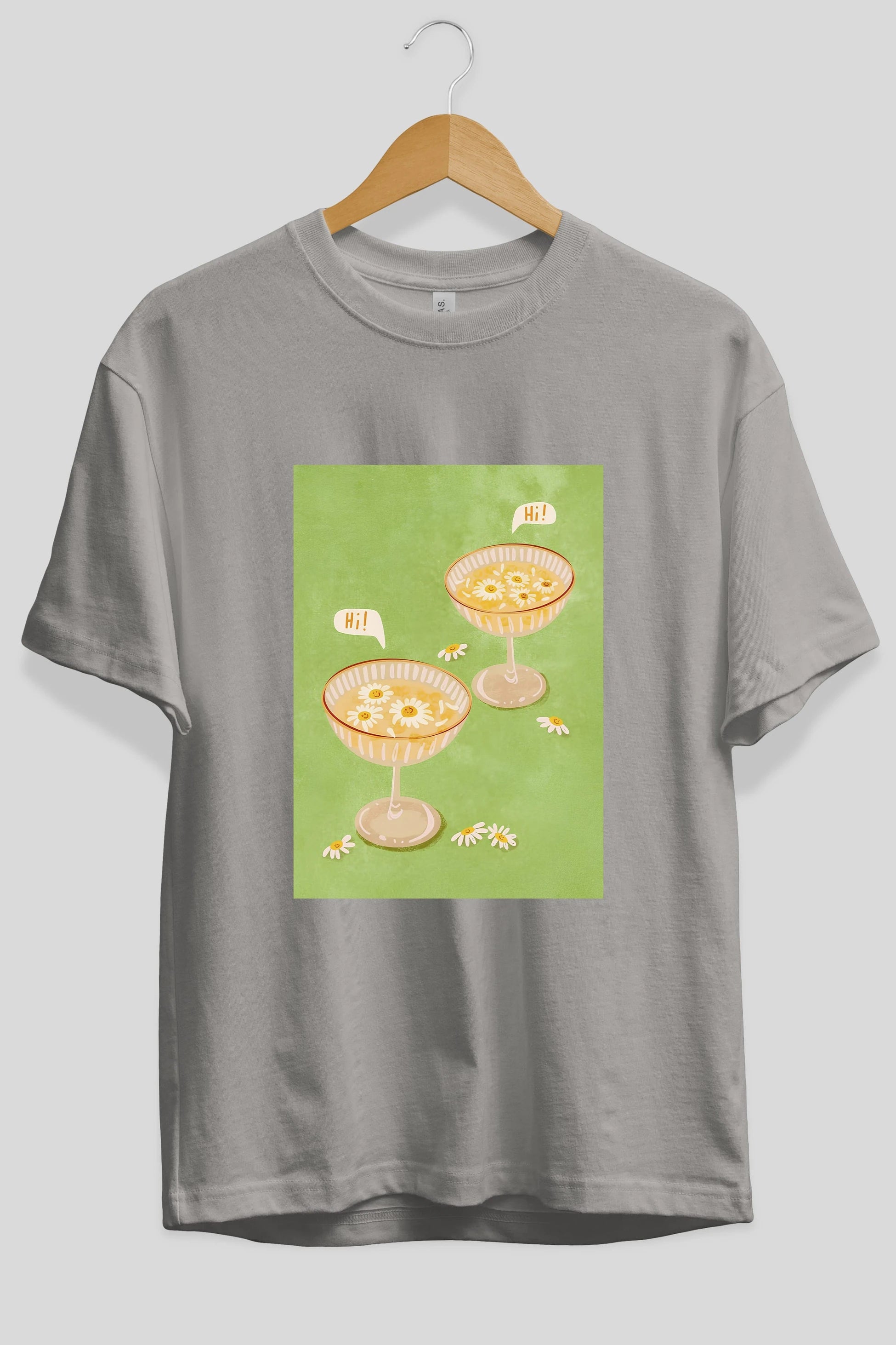 Hi Cheers Ön Baskılı Oversize t-shirt Erkek Kadın Unisex %100 Pamuk Bisiklet Yaka tişort