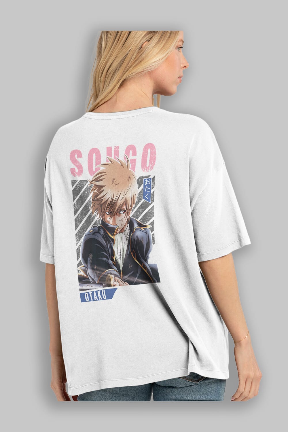 Sougo Okita GINTAMA Anime Arka Baskılı Oversize t-shirt Erkek Kadın Unisex