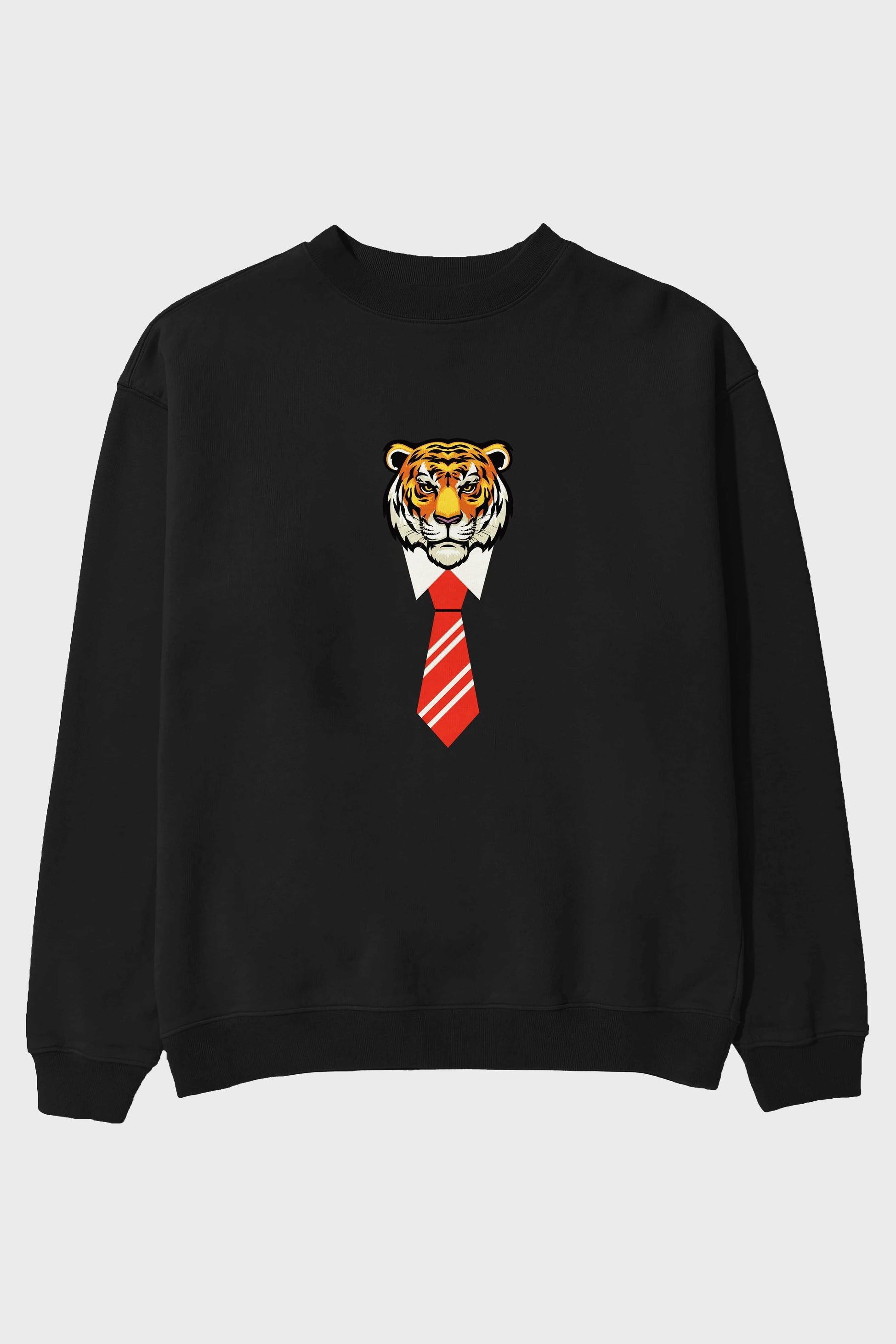 Tiger With Tie Ön Baskılı Oversize Sweatshirt Erkek Kadın Unisex