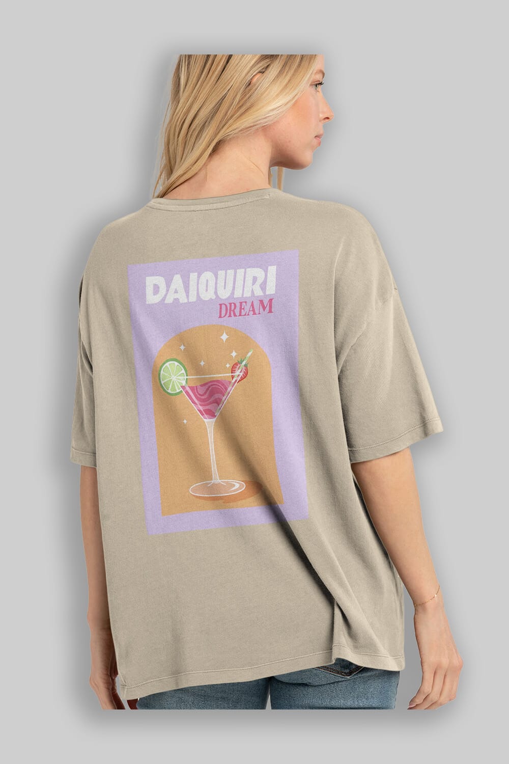 Daiquiri Dream Arka Baskılı Oversize t-shirt Erkek Kadın Unisex %100 Pamuk Bisiklet Yaka tişort
