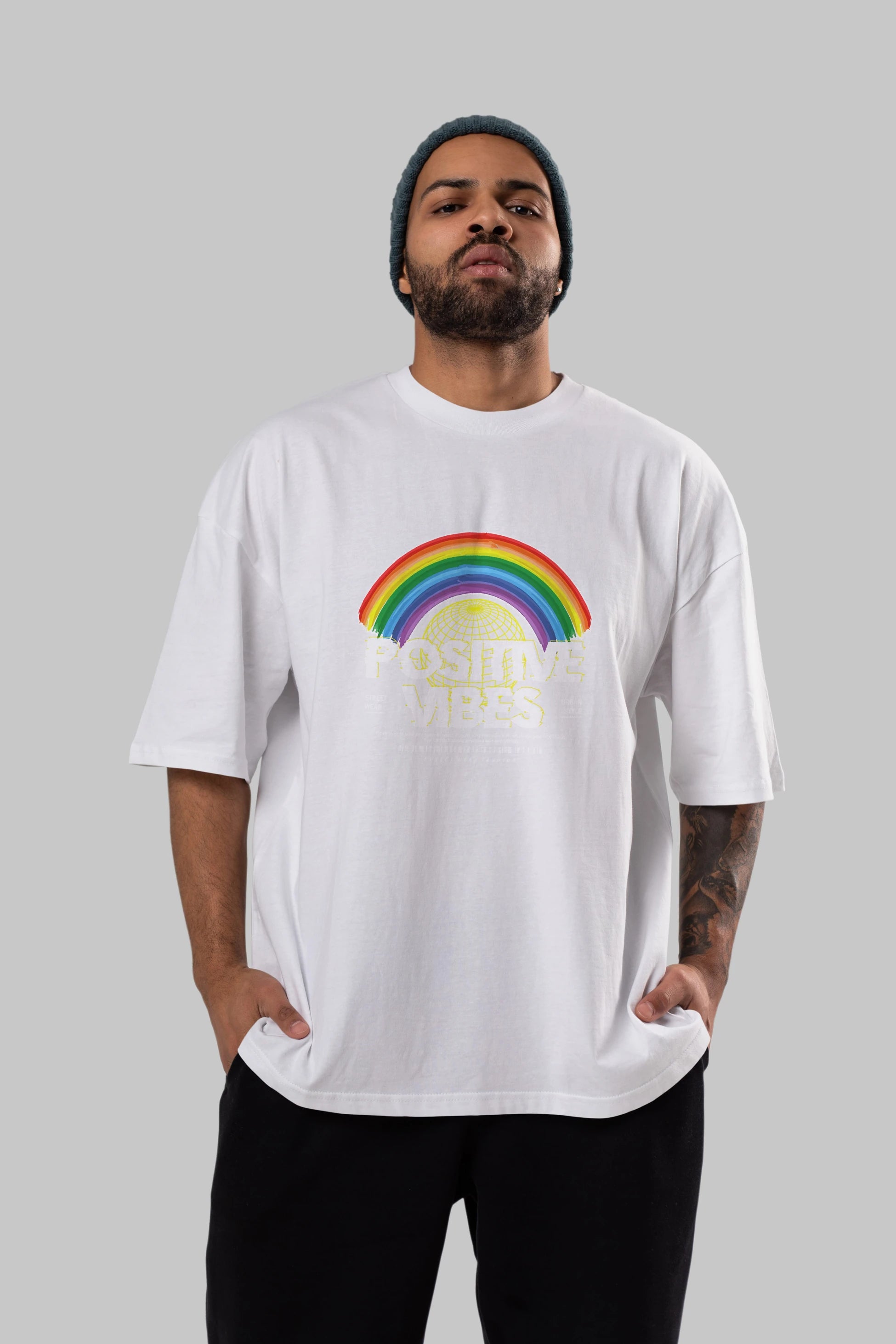 Positive Vibes Ön Baskılı Oversize t-shirt Erkek Kadın Unisex