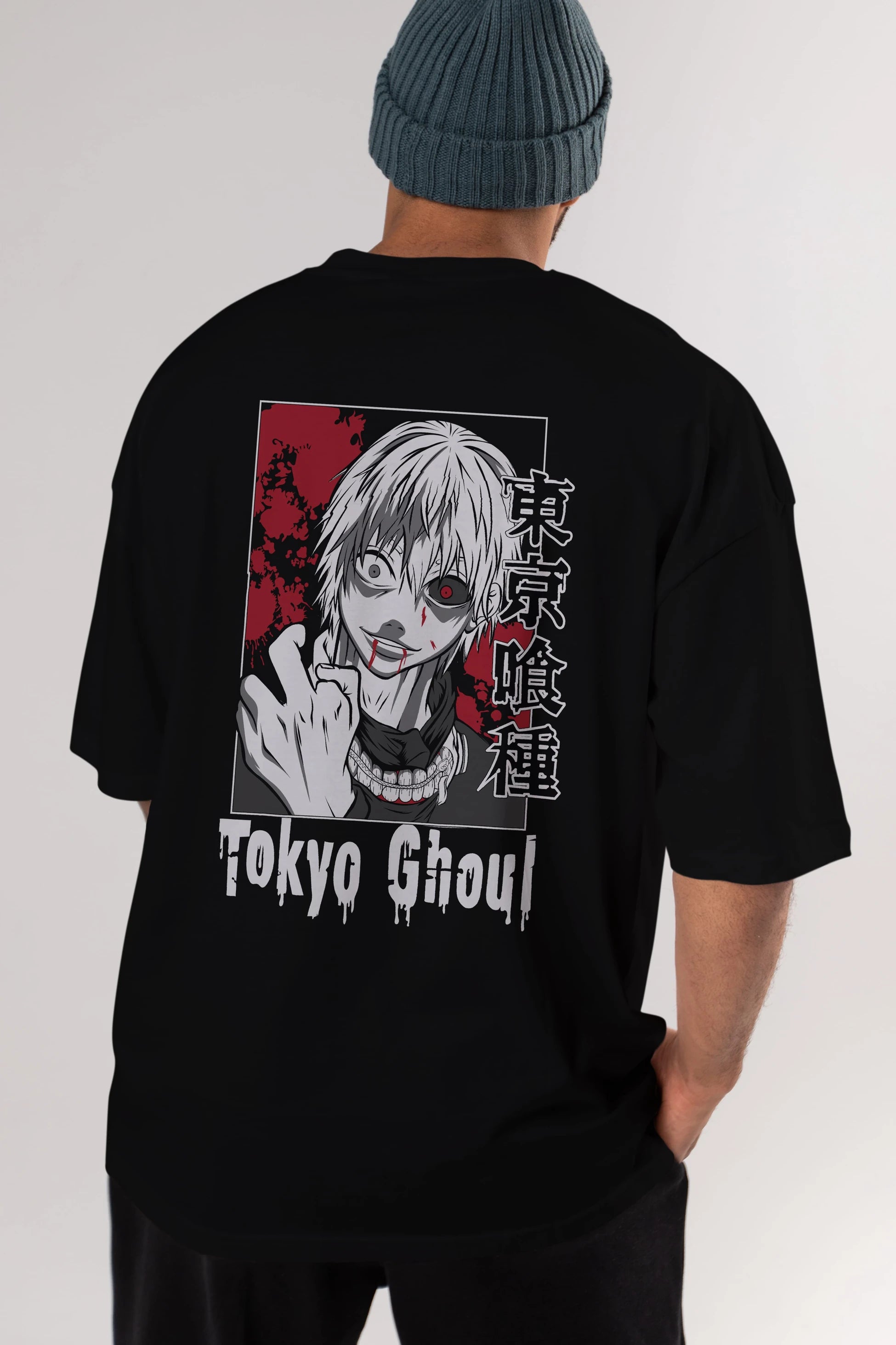 Kaneki Ken TOKYO GHOUL Anime Arka Baskılı Oversize t-shirt Erkek Kadın Unisex