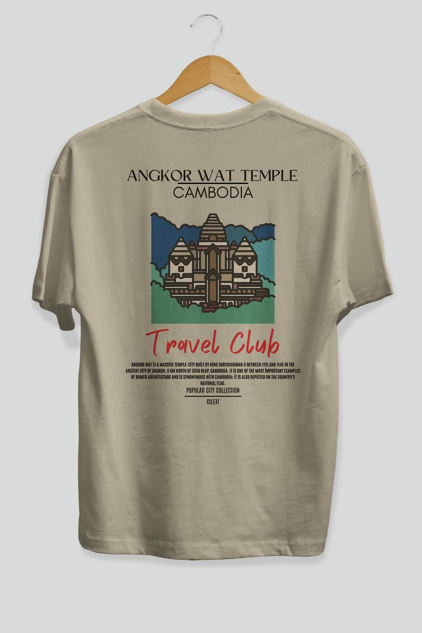 Angkor Wat Temple Cambodia Arka Baskılı Oversize t-shirt Erkek Kadın Pamuk Bisiklet Yaka tişort