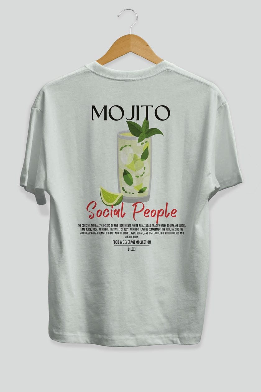 Mojıto Kokteyl Serisi Baskılı Oversize t-shirt Erkek Kadın Unisex %100 Pamuk Bisiklet Yaka tişort