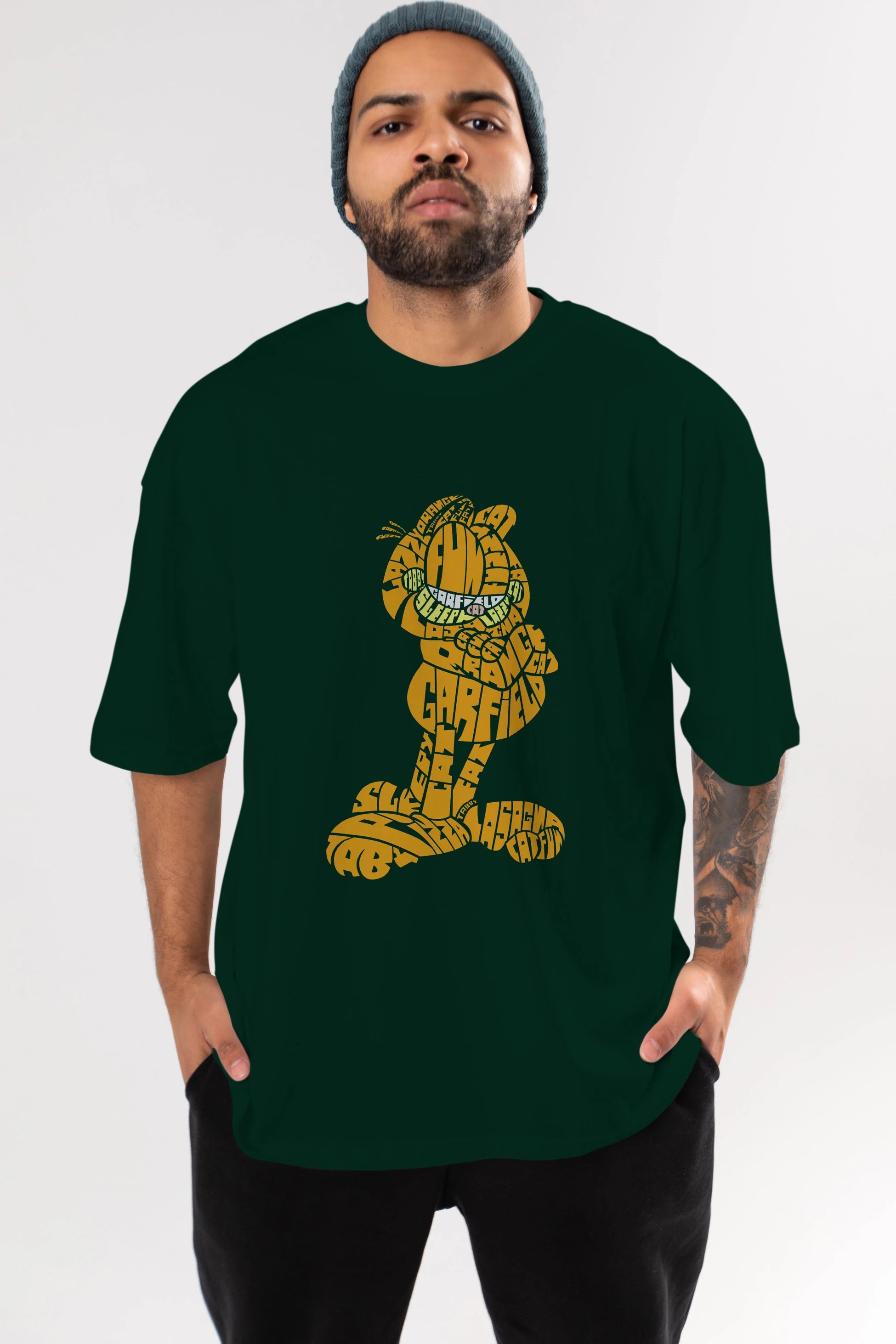 Garfield Ön Baskılı Oversize t-shirt %100 pamuk Erkek Kadın Unisex