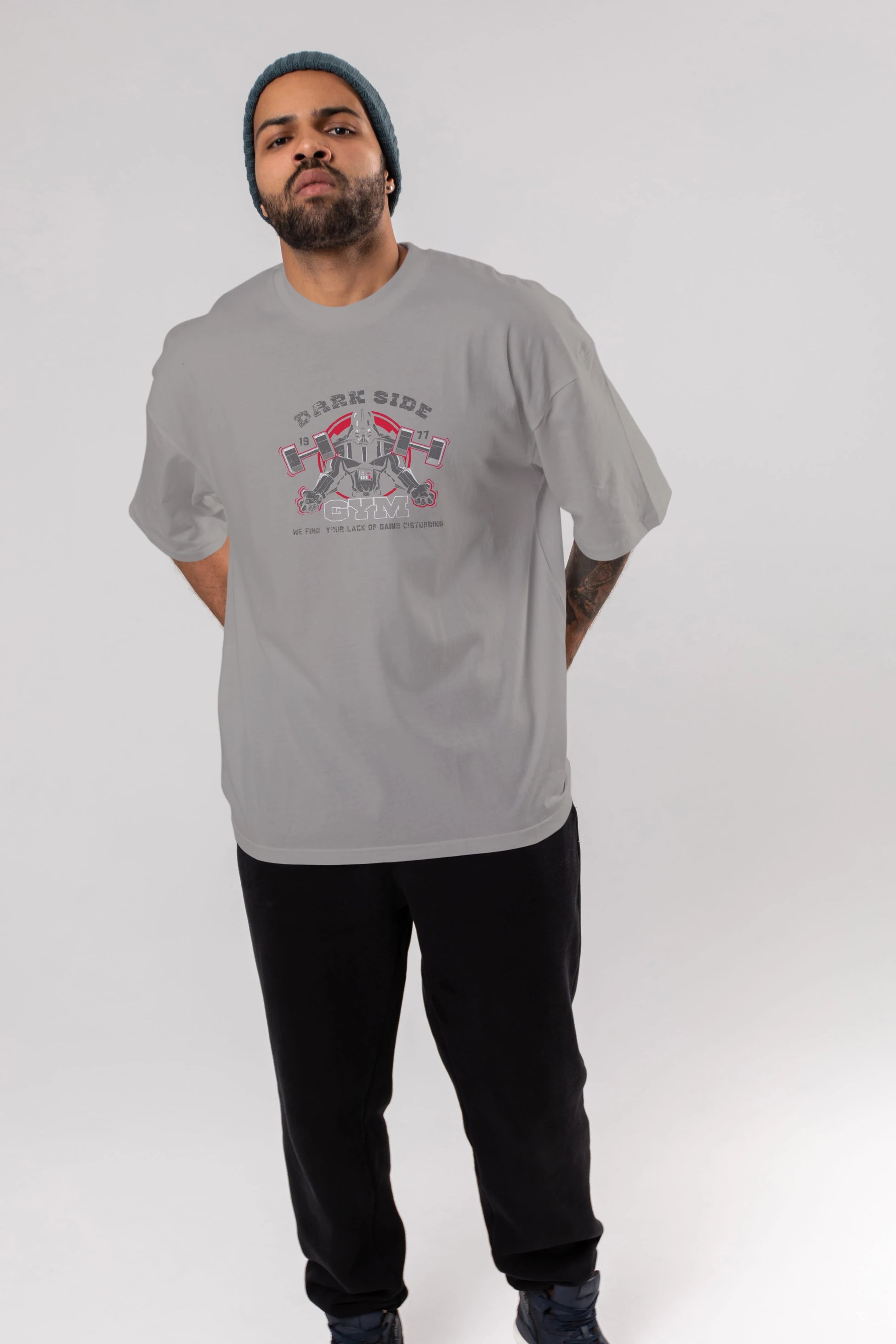 Darth Vader GYM Ön Baskılı Oversize t-shirt Erkek Kadın Unisex %100 Pamuk Bisiklet Yaka tişort