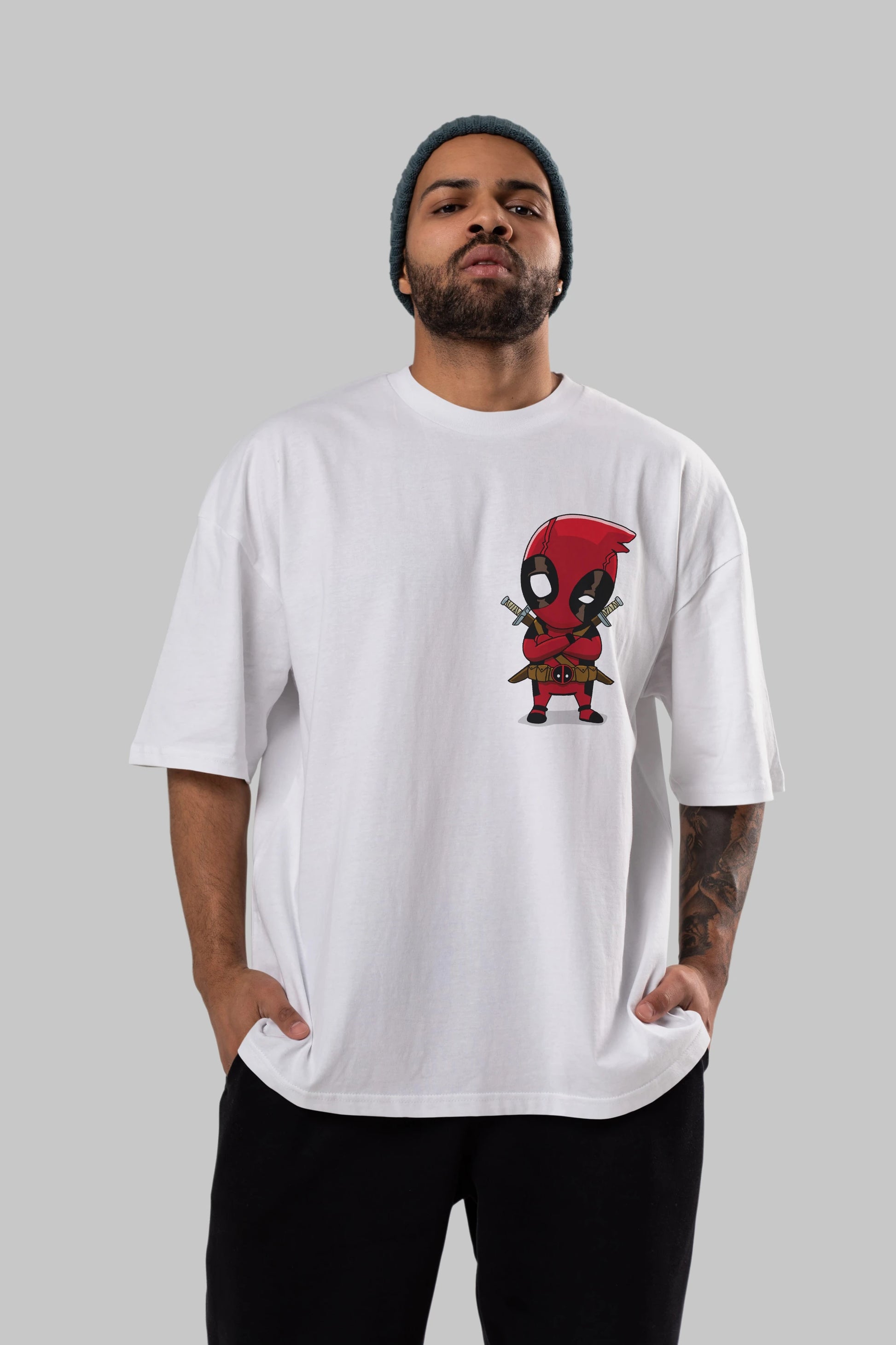 Deadpool (19) Ön Sol Baskılı Oversize t-shirt Erkek Kadın Unisex %100 Pamuk Bisiklet Yaka tişort