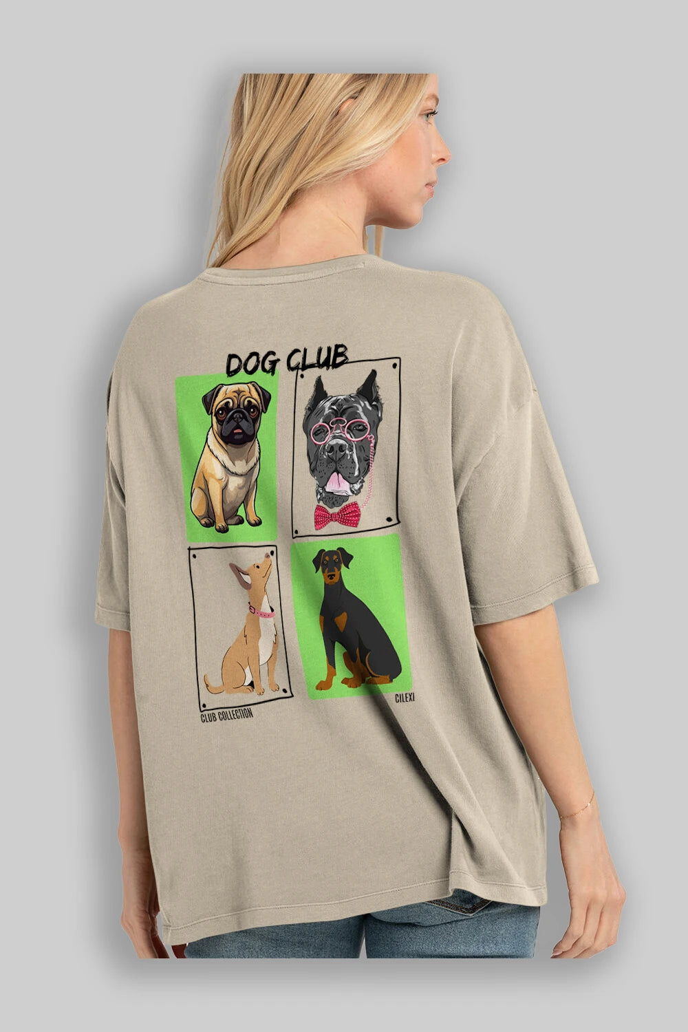 Dog Club Arka Baskılı Oversize t-shirt Erkek Kadın %100 Pamuk Bisiklet Yaka tişort