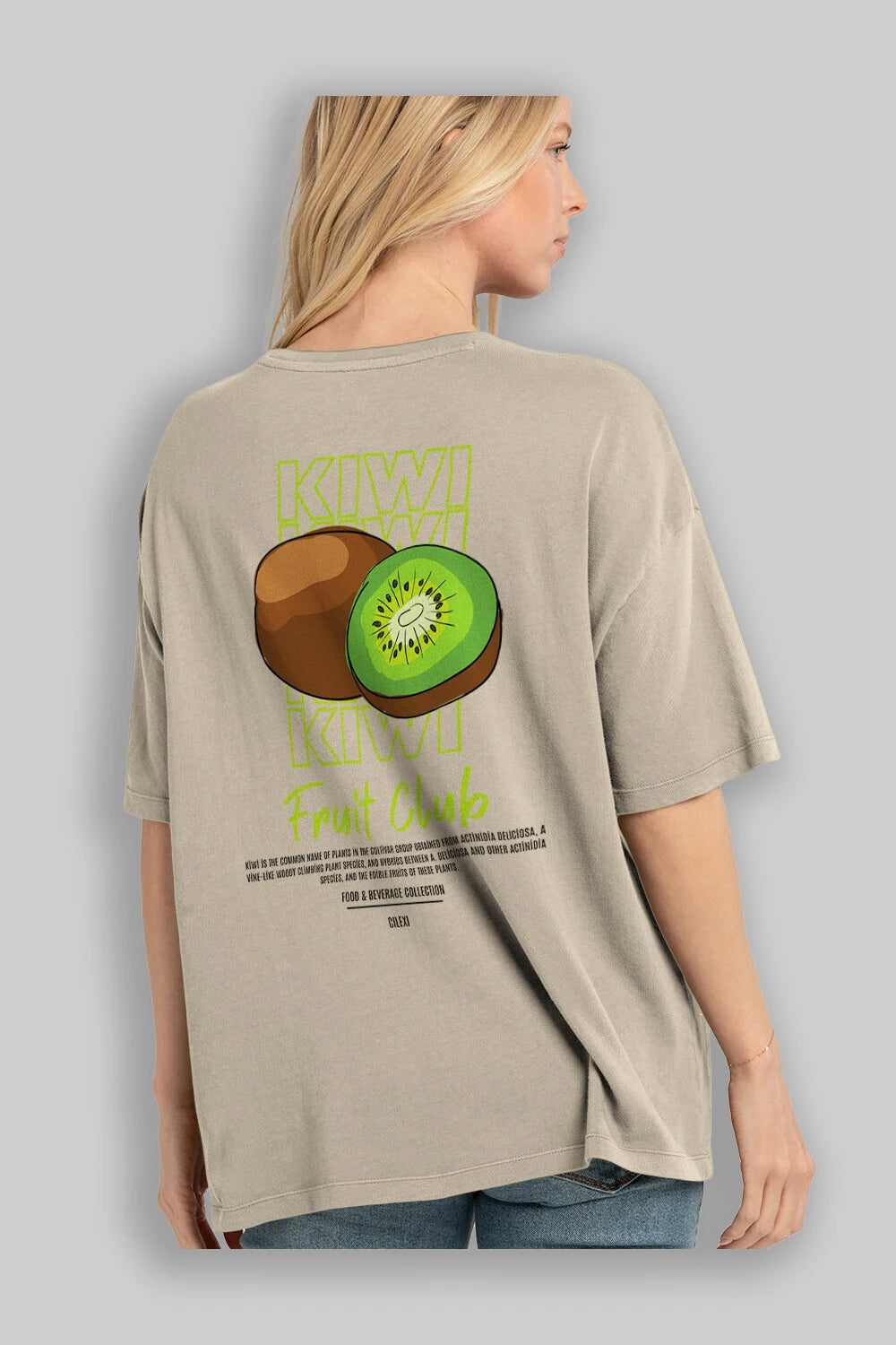 Kiwi Arka Baskılı Oversize t-shirt Erkek Kadın Pamuk Bisiklet Yaka tişort