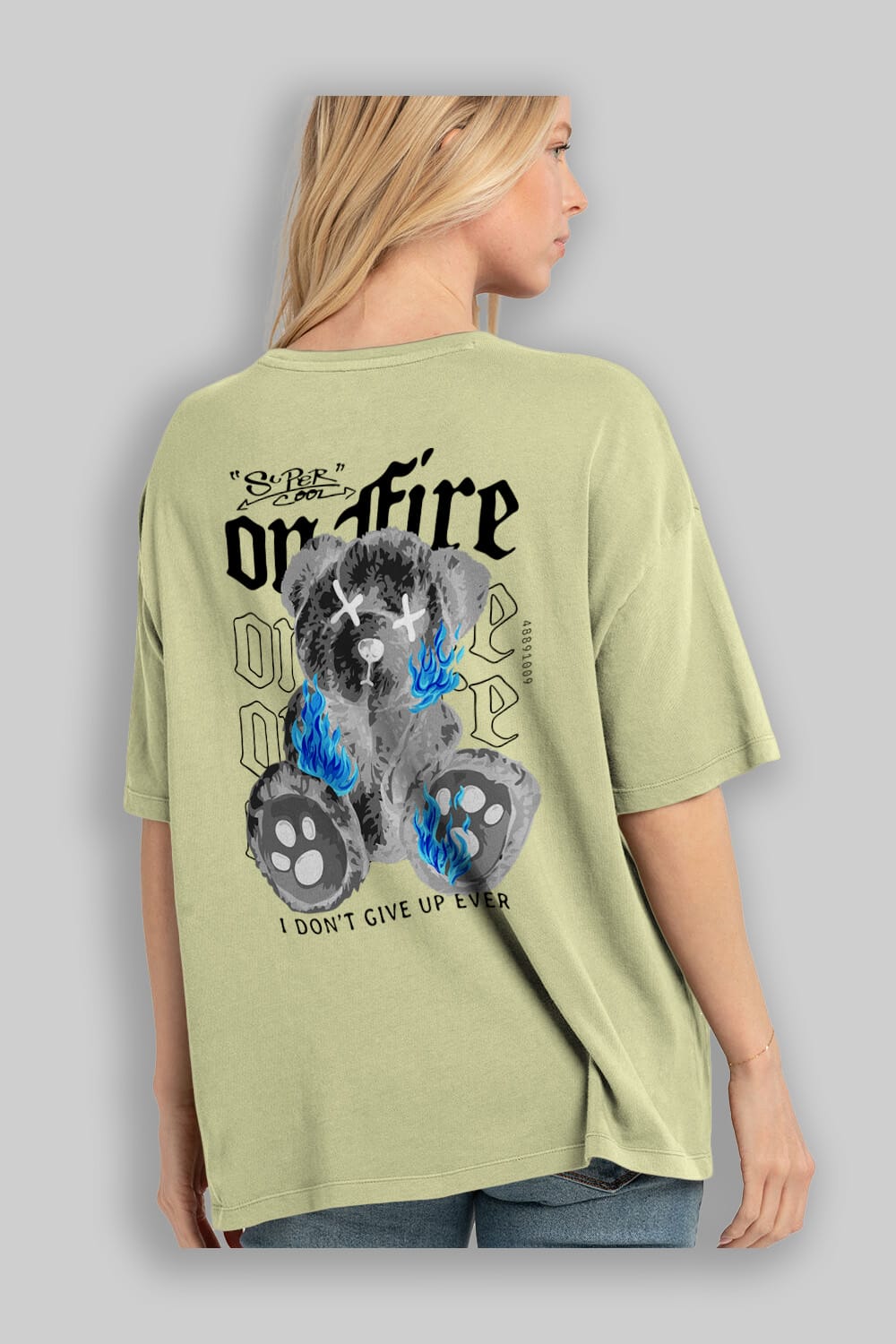Teddy Bear On Fire Arka Baskılı Oversize t-shirt Erkek Kadın Unisex