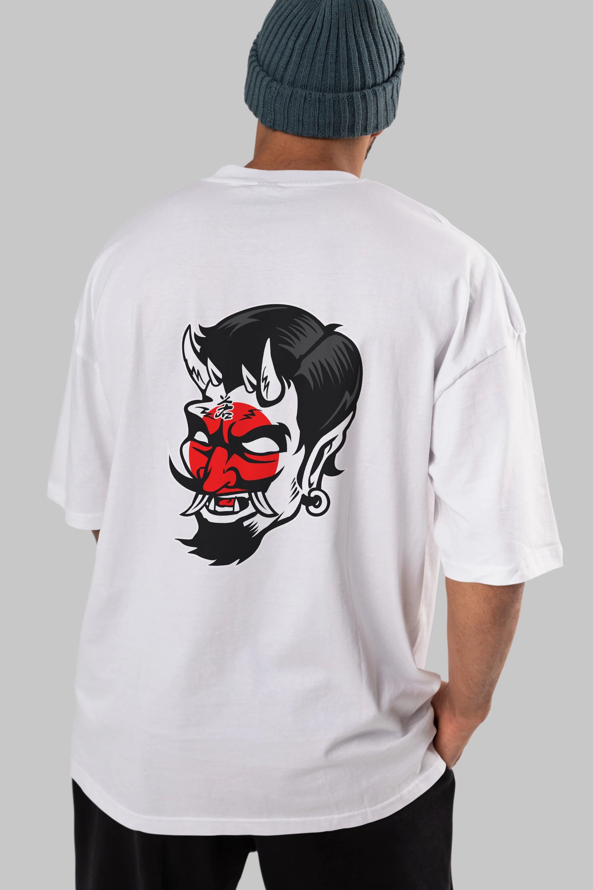 Japanese Devil Arka Baskılı Oversize t-shirt Erkek Kadın Unisex %100 Pamuk tişort