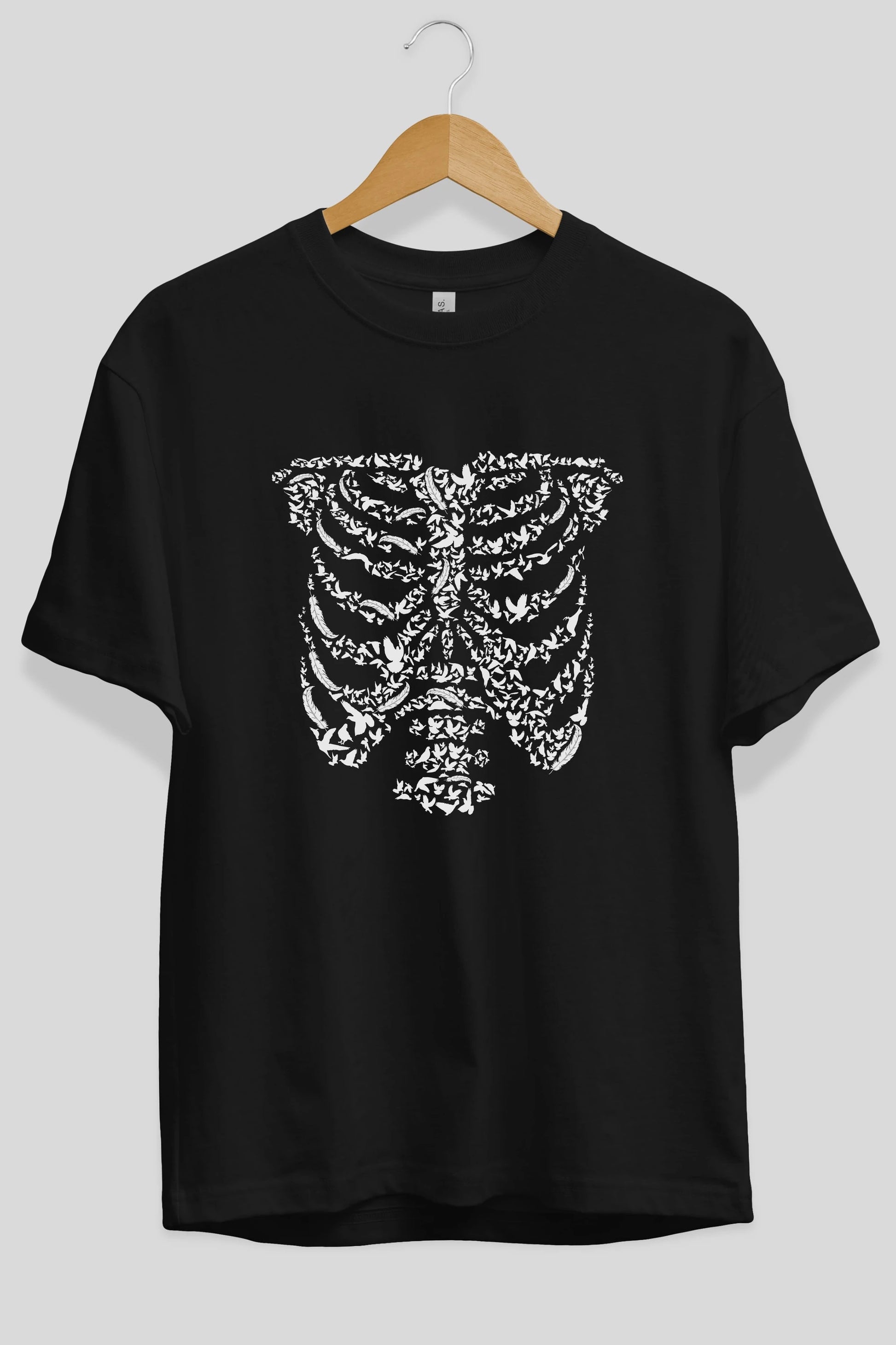 Ribcage Bird Ön Baskılı Oversize t-shirt %100 pamuk Erkek Kadın Unisex