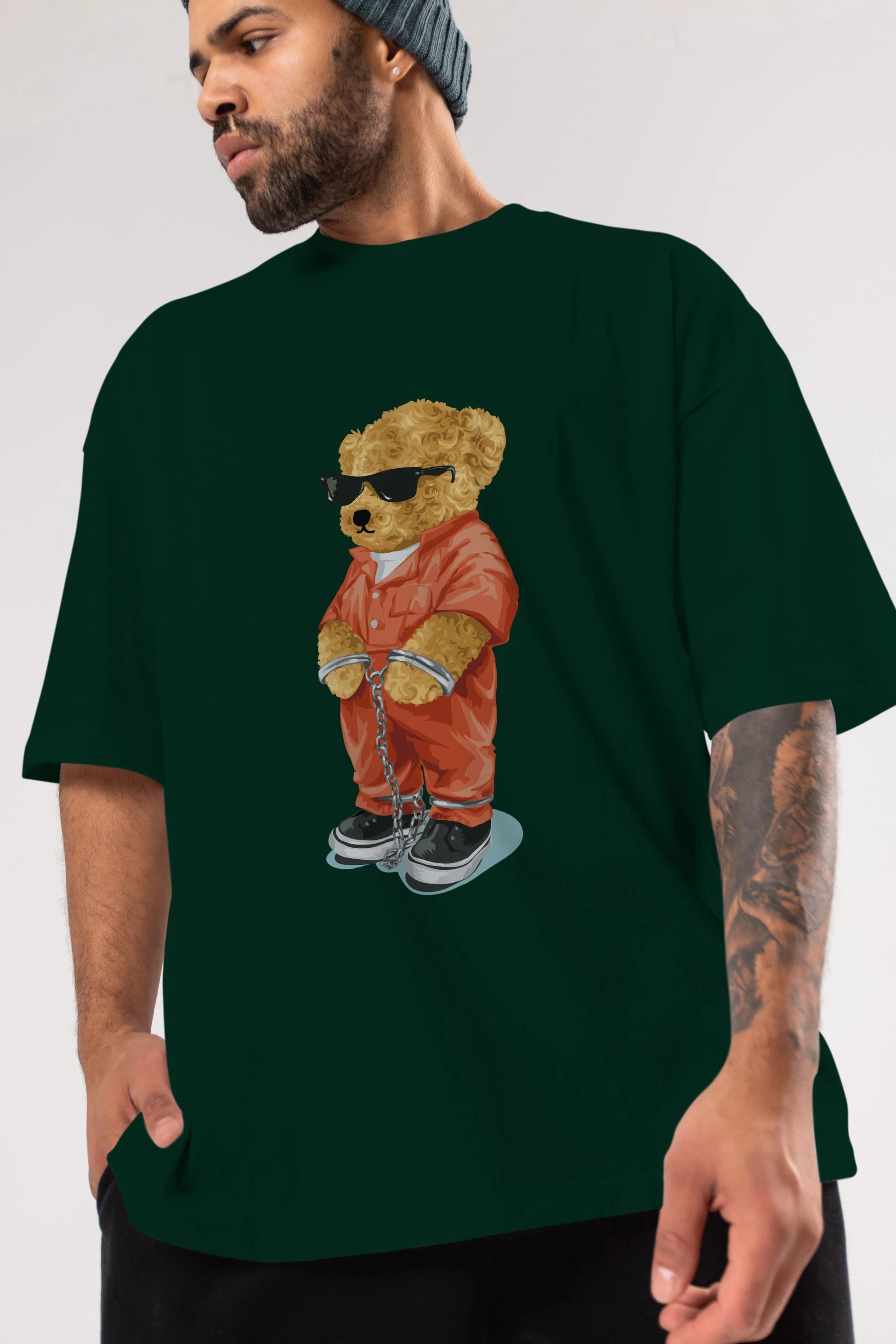 Teddy Bear Kodes Ön Baskılı Oversize t-shirt Erkek Kadın Unisex %100 Pamuk