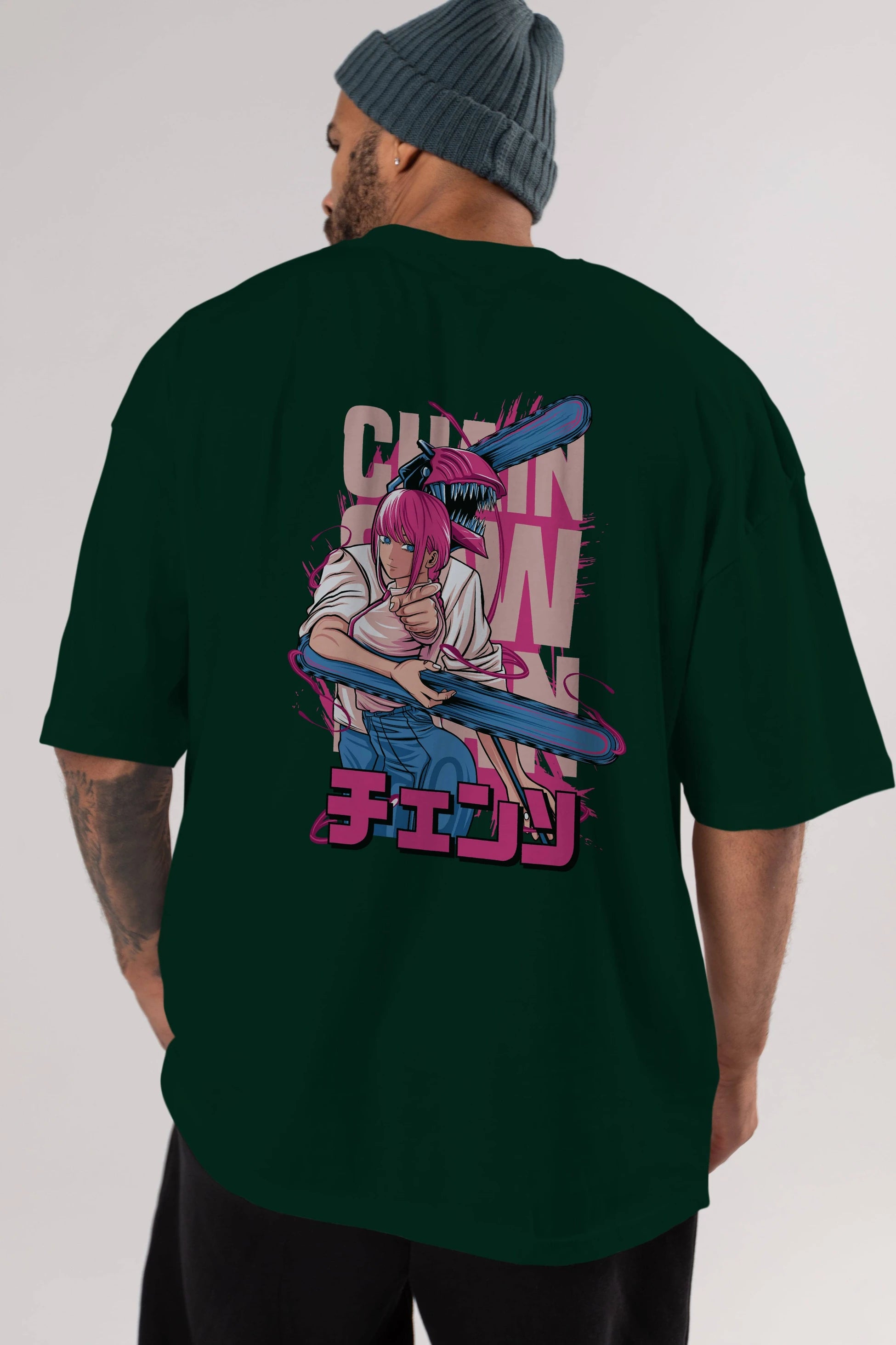 DENJI and MAKIMA Anime Arka Baskılı Oversize t-shirt Erkek Kadın Unisex
