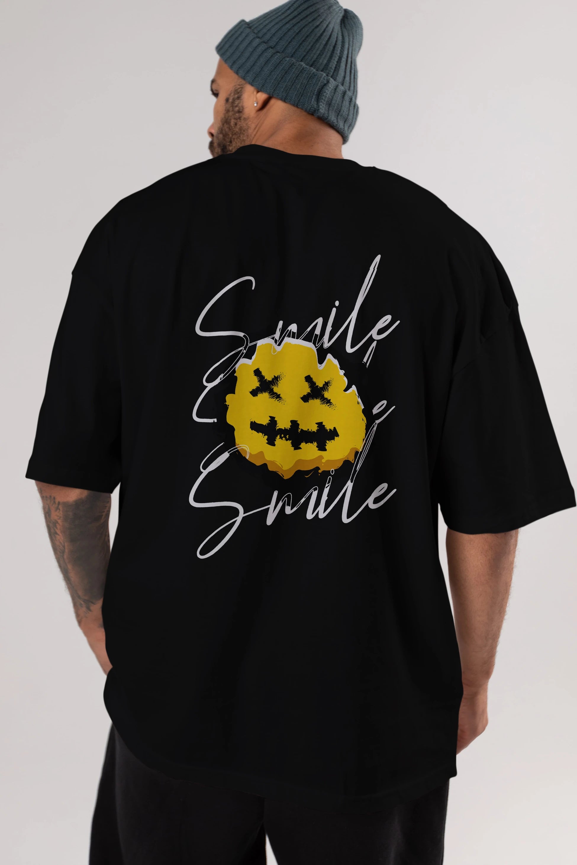 Smile Emoji Arka Baskılı Oversize t-shirt Erkek Kadın Unisex