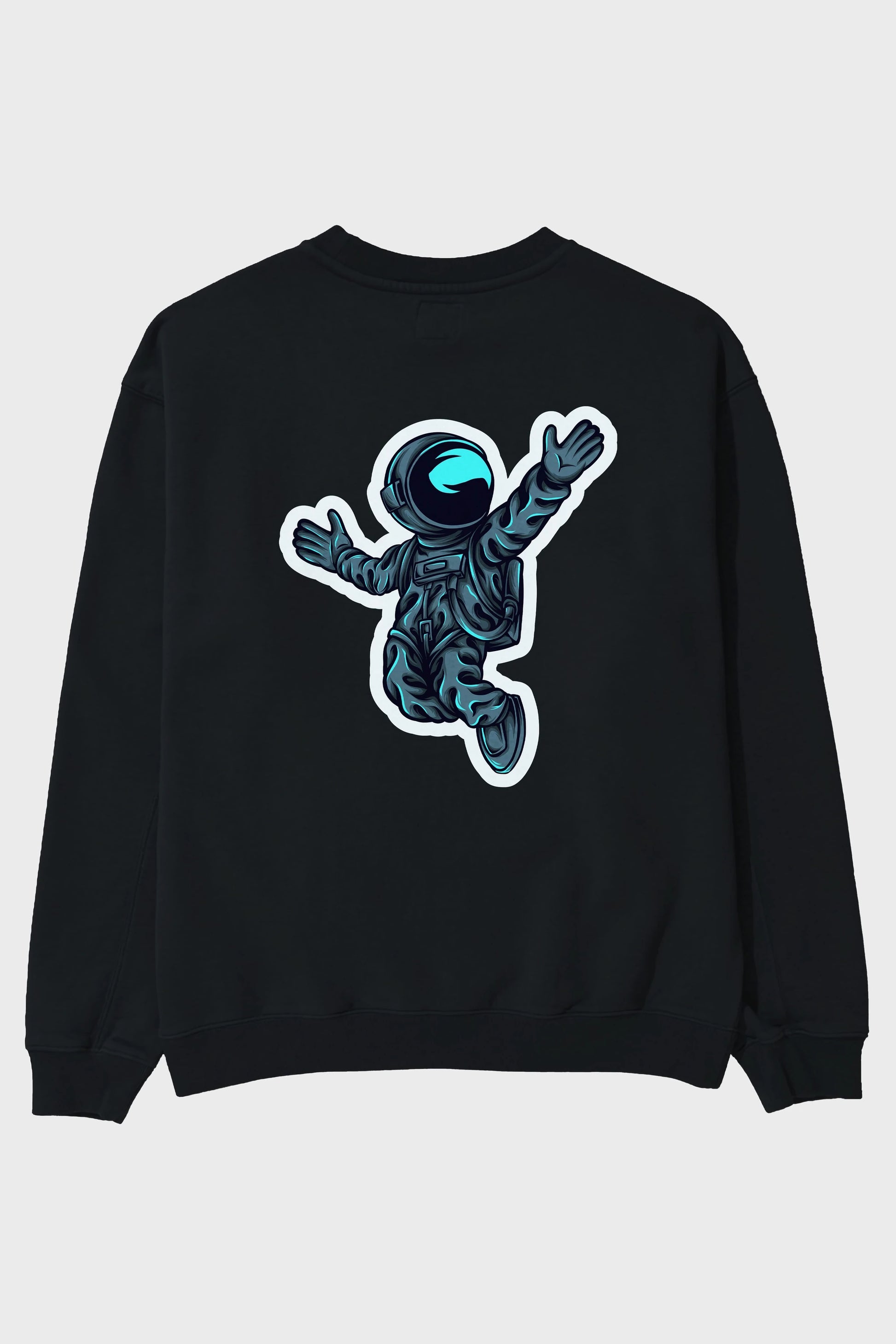 Happy Astronaut Sticker Arka Baskılı Oversize Sweatshirt Erkek Kadın Unisex