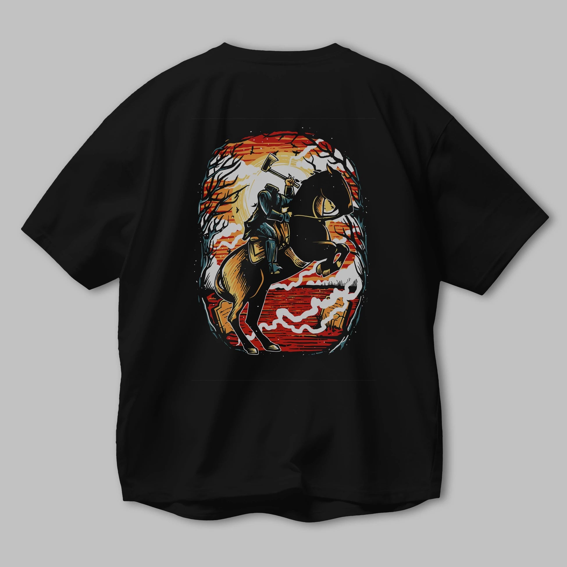 Headless Horseman Arka Baskılı Oversize t-shirt Erkek Kadın Unisex %100 Pamuk