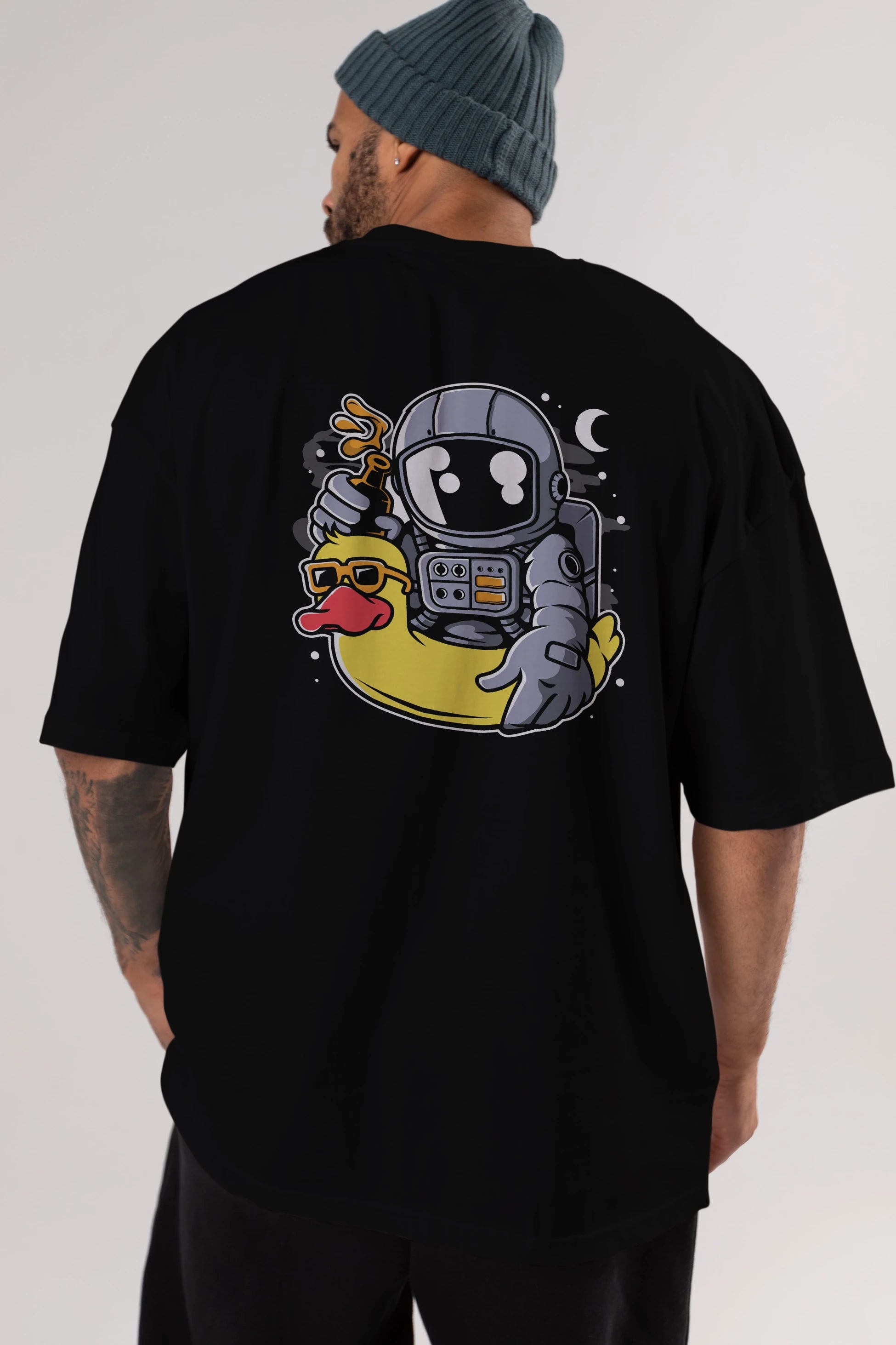 Astronaut Duck Balloon Arka Baskılı Oversize t-shirt Erkek Kadın Unisex