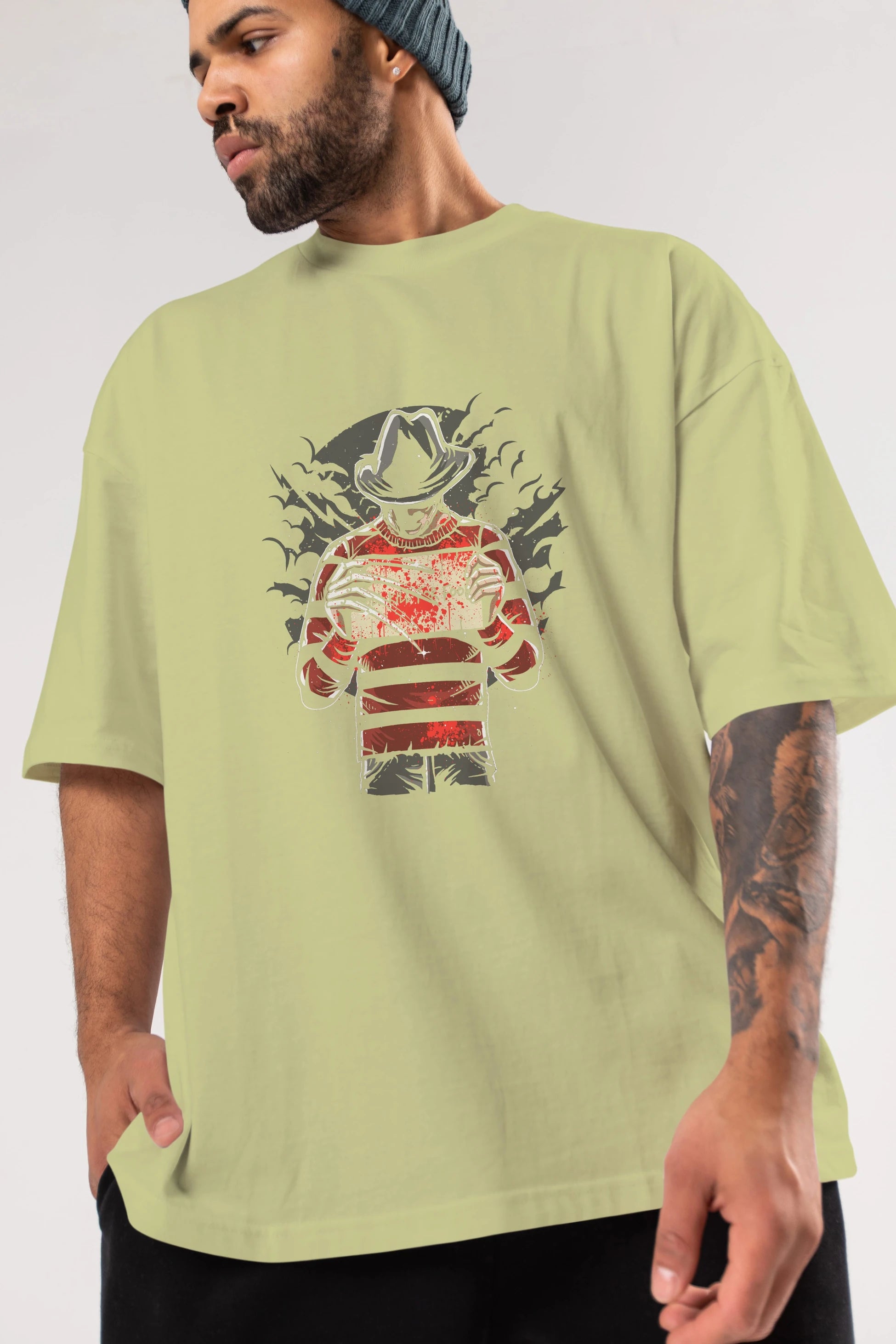 Freddy Will Kill For Food Ön Baskılı Oversize t-shirt Erkek Kadın Unisex %100 Pamuk tişort
