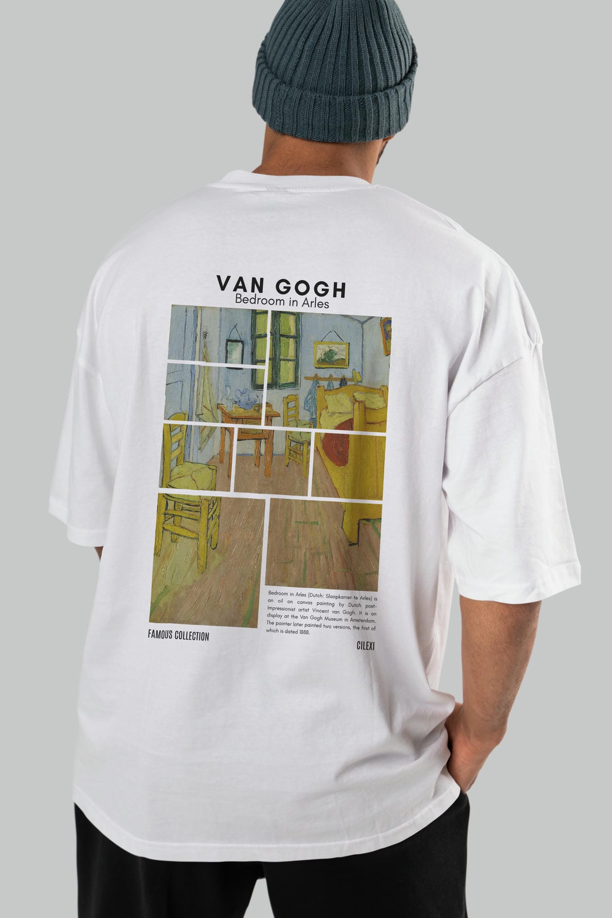 Van Gogh Arka Baskılı Oversize t-shirt Erkek Kadın Bisiklet Yaka Pamuk tişort