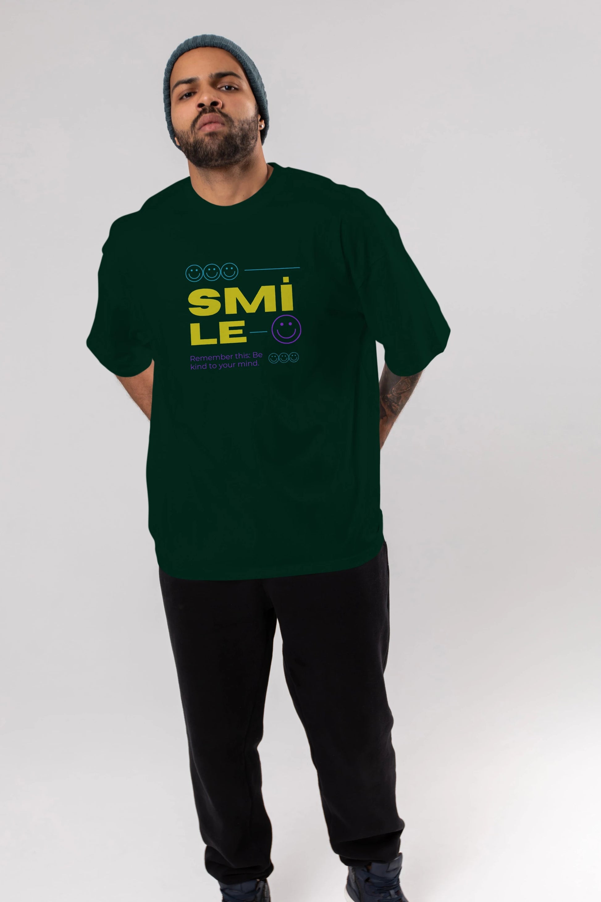 Smile Yazılı 2 Ön Baskılı Oversize t-shirt Erkek Kadın Unisex