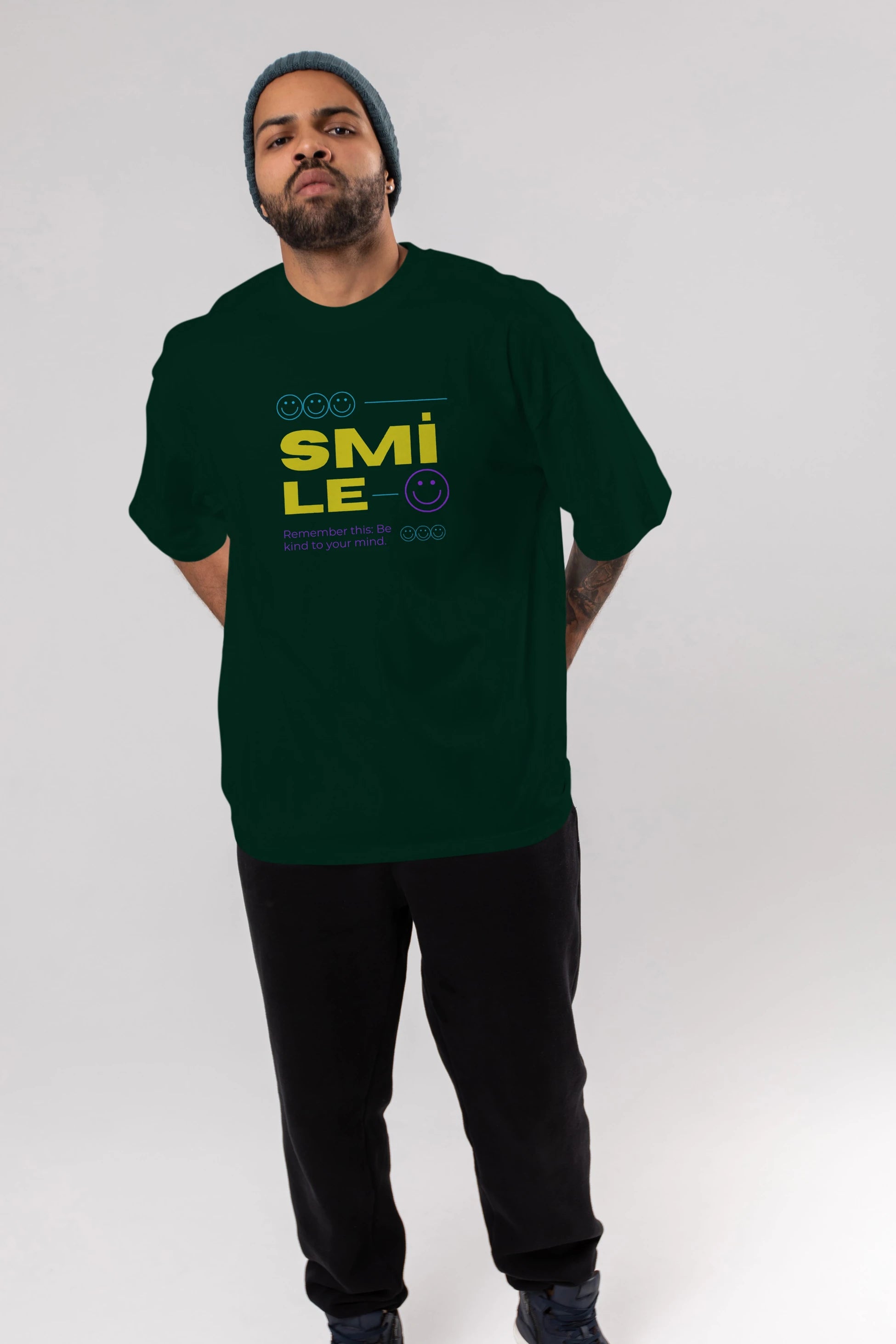 Smile Yazılı 2 Ön Baskılı Oversize t-shirt Erkek Kadın Unisex
