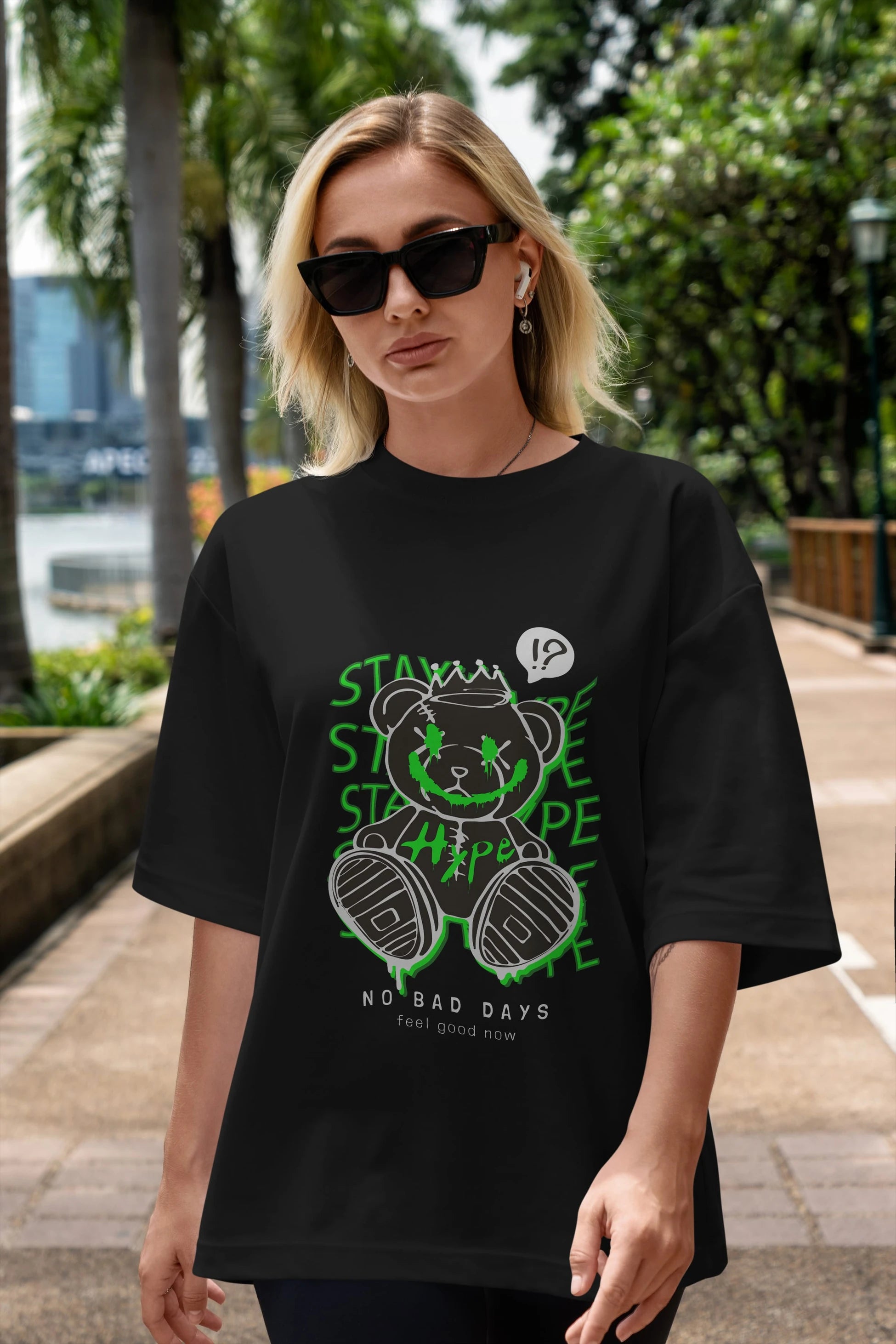 Stay Hype Bear Ön Baskılı Oversize t-shirt Erkek Kadın Unisex