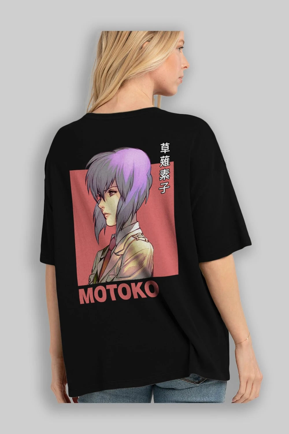 Motoko Kusanagi 12 Anime Arka Baskılı Oversize t-shirt Erkek Kadın Unisex