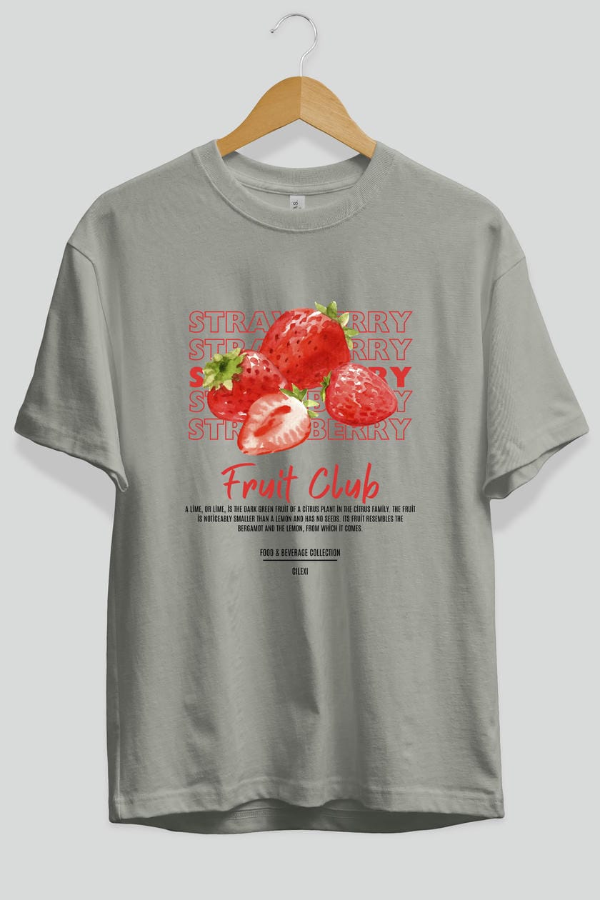 Strawberry Ön Baskılı Oversize t-shirt Erkek Kadın Pamuk Bisiklet Yaka tişort
