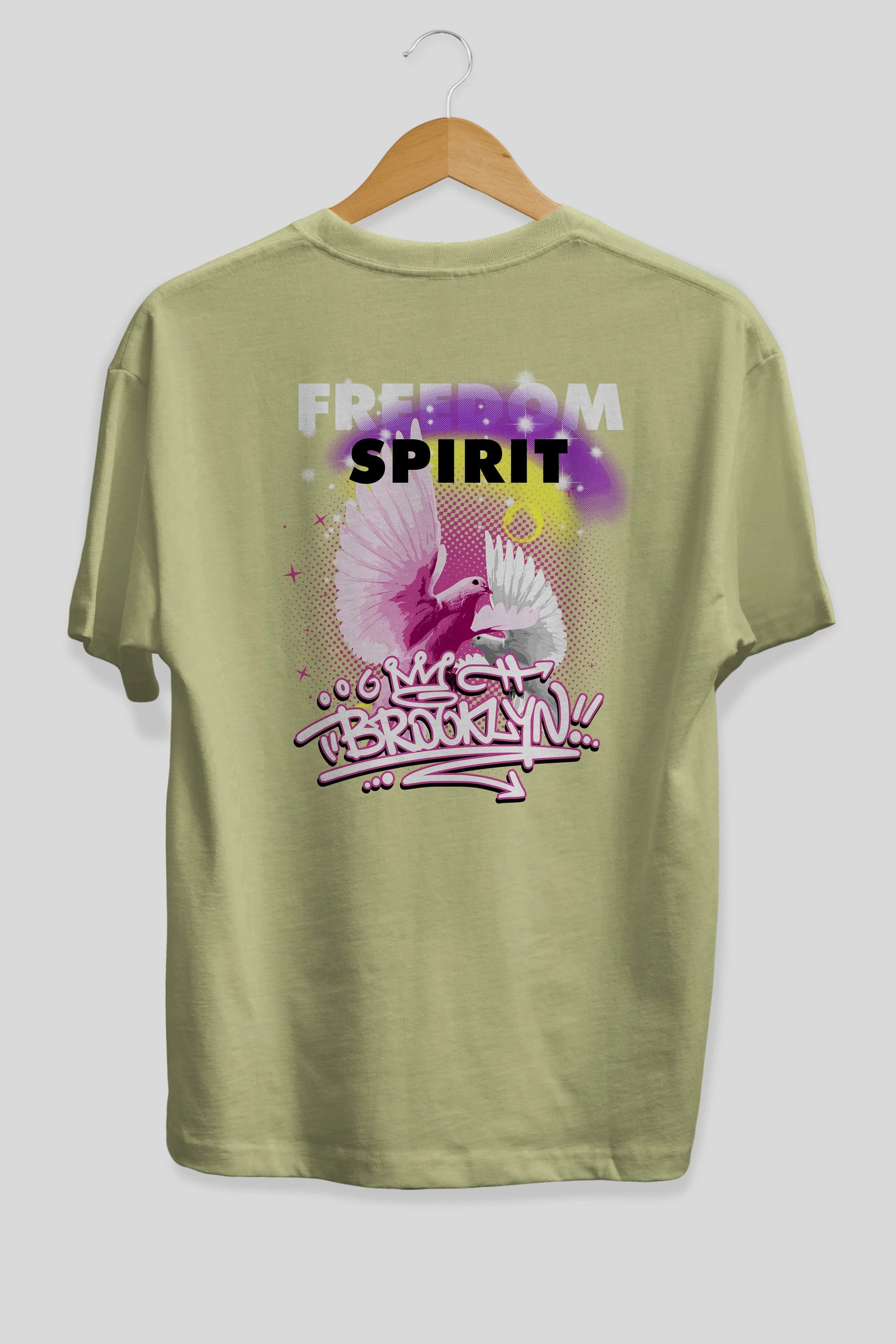 Freedom Spirit Brooklyn Arka Baskılı Oversize t-shirt Erkek Kadın Unisex