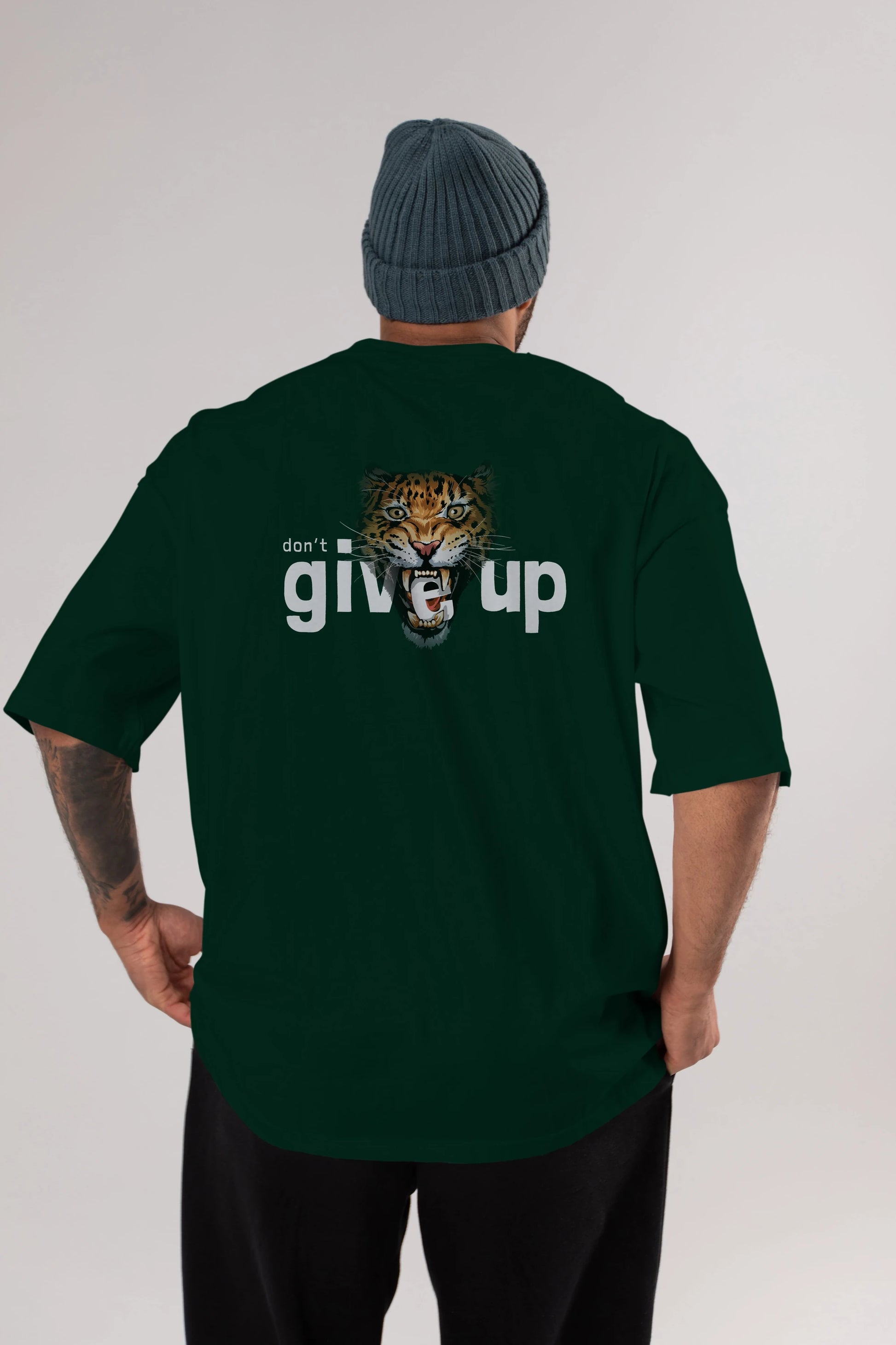Teddy Bear Dont Give Up Arka Baskılı Oversize t-shirt Erkek Kadın Unisex %100 Pamuk