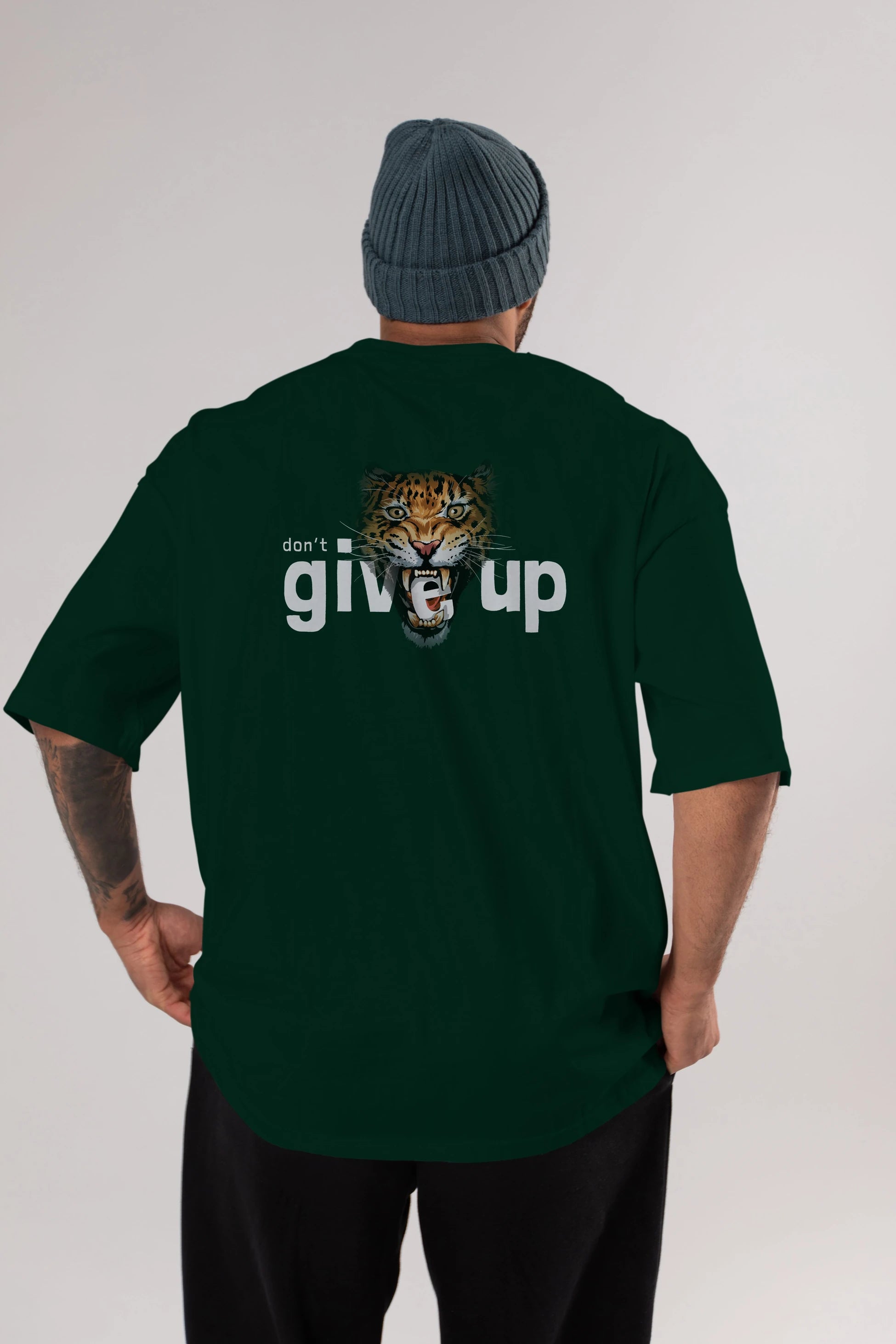 Teddy Bear Dont Give Up Arka Baskılı Oversize t-shirt Erkek Kadın Unisex %100 Pamuk