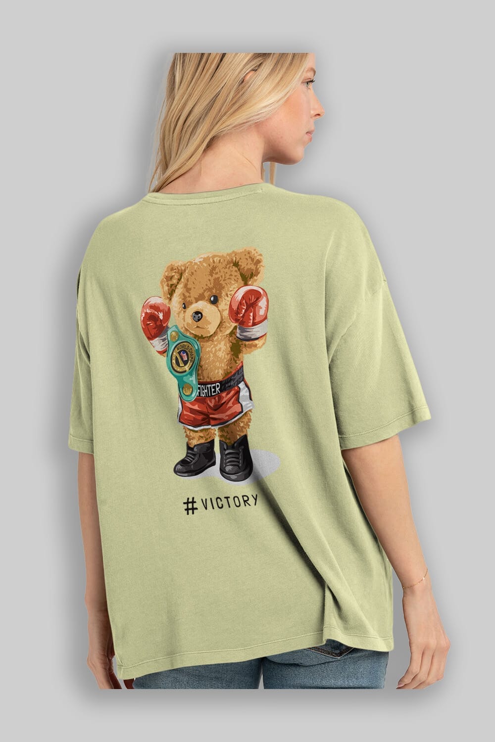 Teddy Bear Victory Arka Baskılı Oversize t-shirt Erkek Kadın Unisex %100 Pamuk