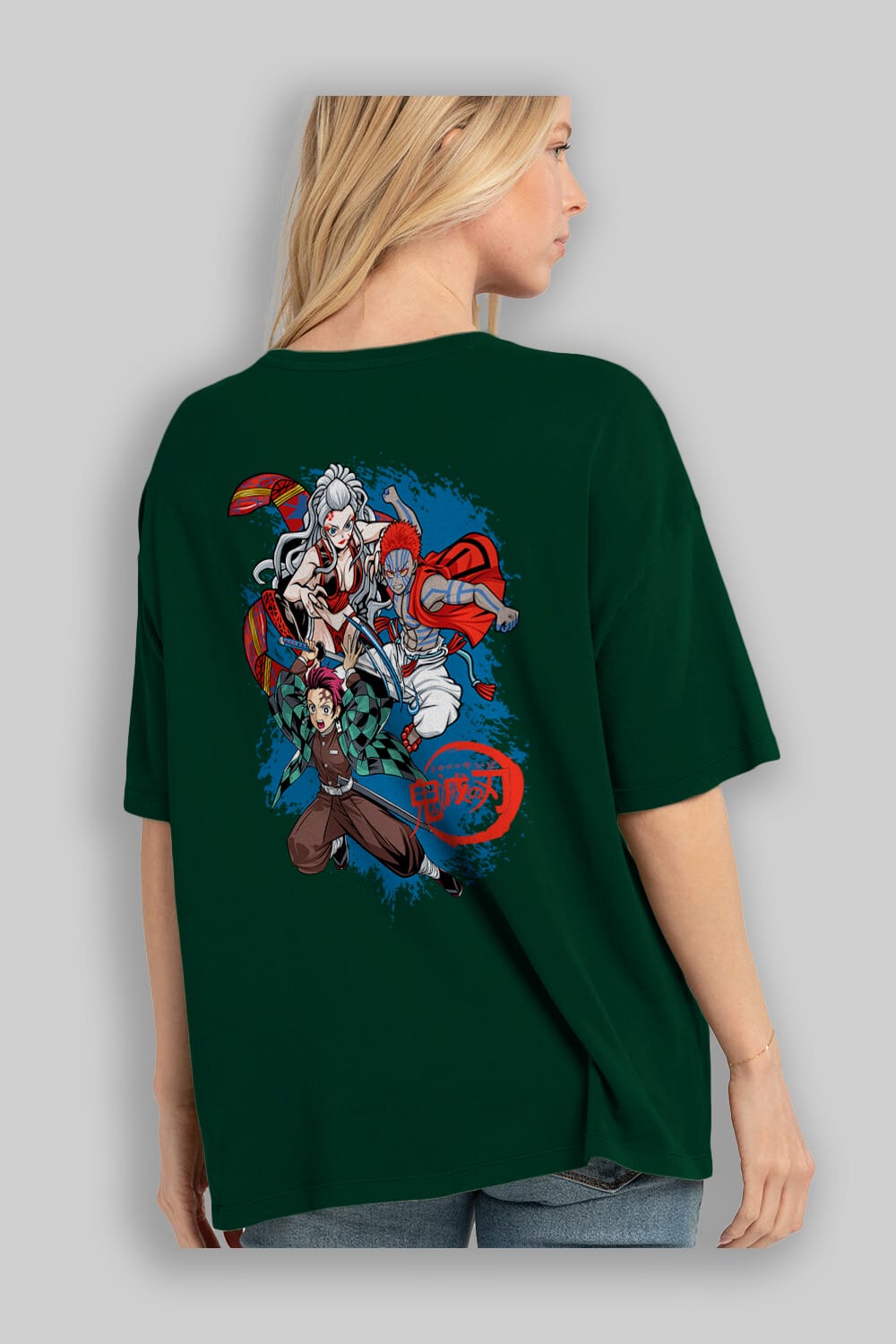 TANJIRO ,AKAZA,DAKI Anime Arka Baskılı Oversize t-shirt Erkek Kadın Unisex
