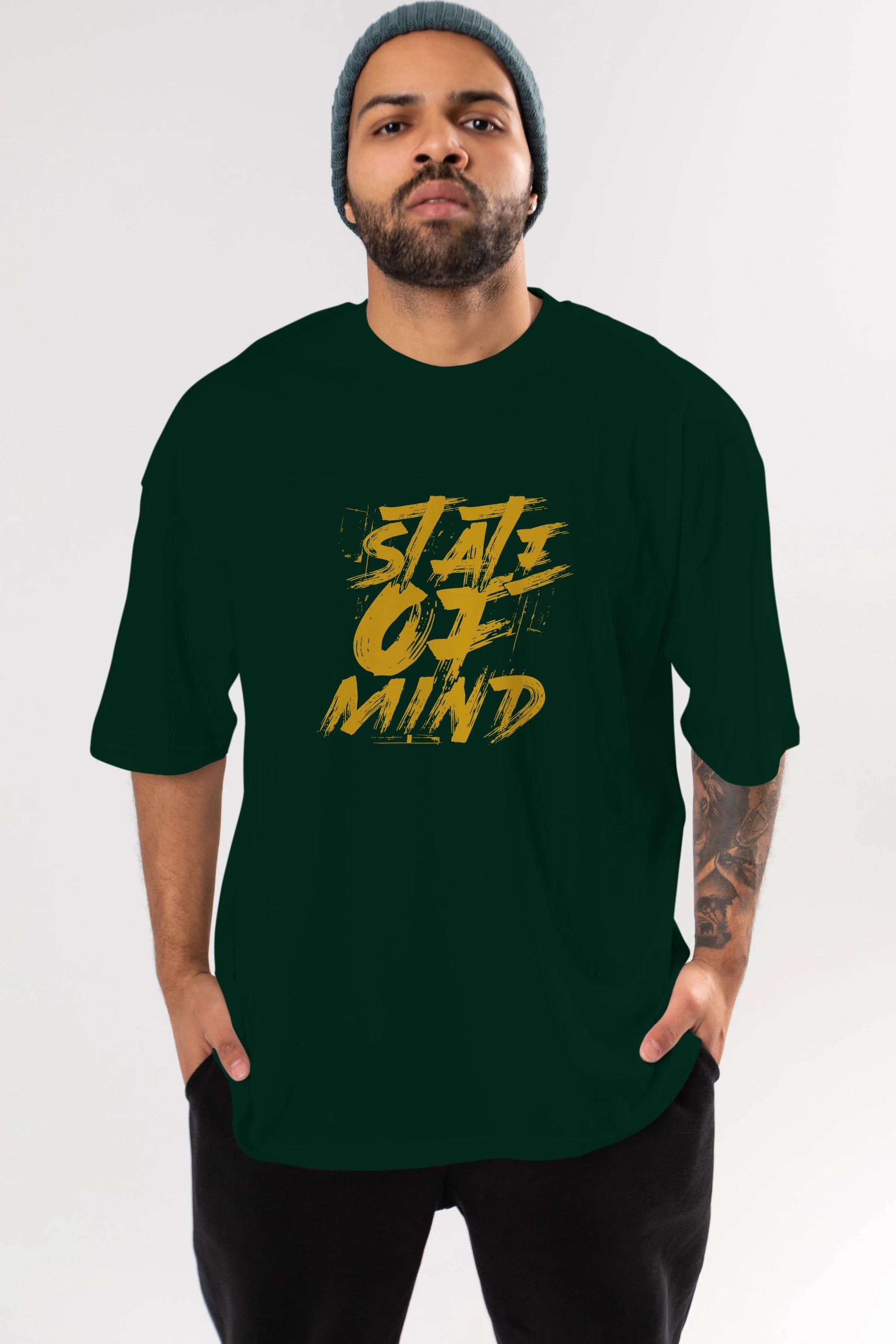 State on Mind Ön Baskılı Oversize t-shirt Erkek Kadın Unisex