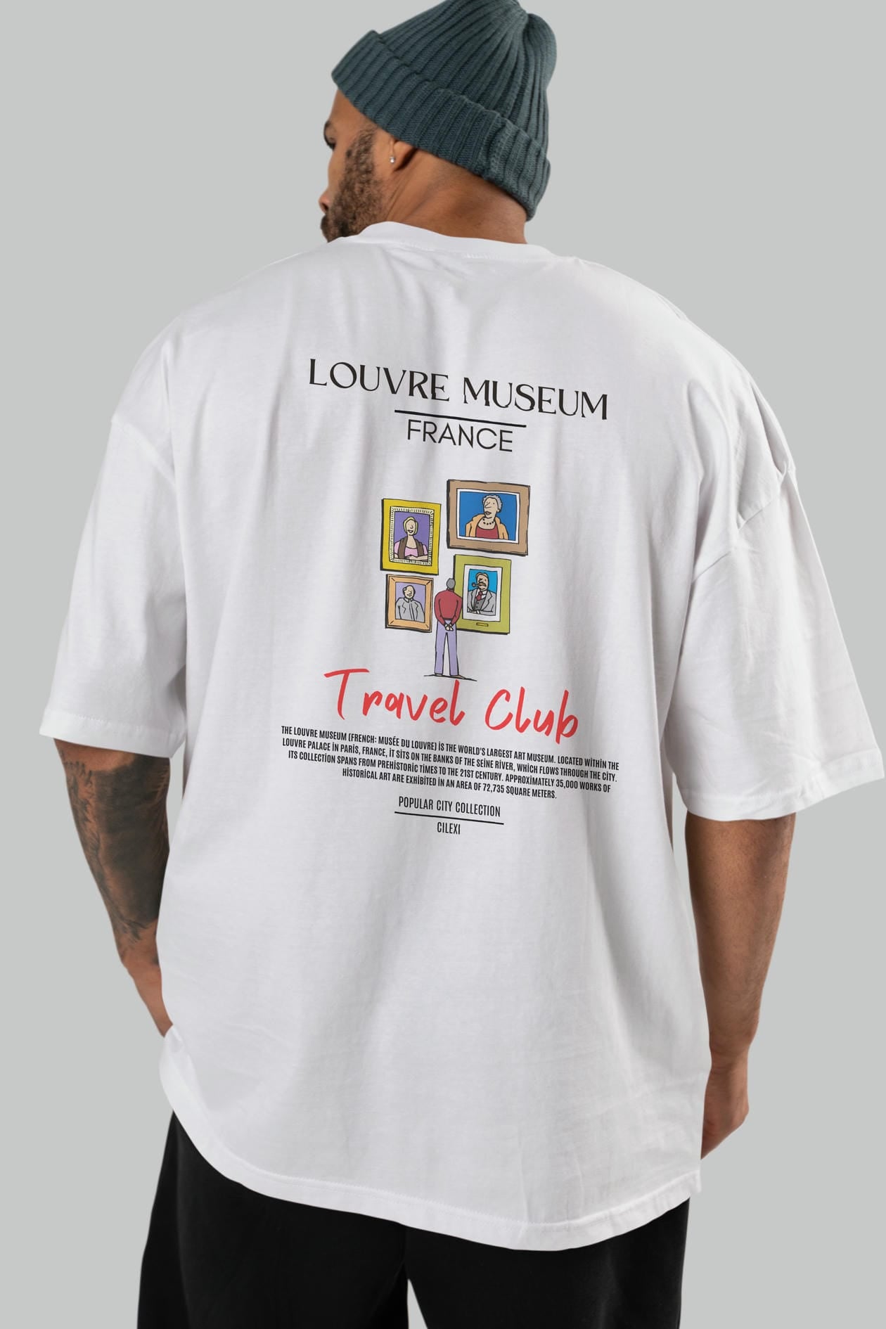 Louvre Museum France Arka Baskılı Oversize t-shirt Erkek Kadın Pamuk Bisiklet Yaka tişort